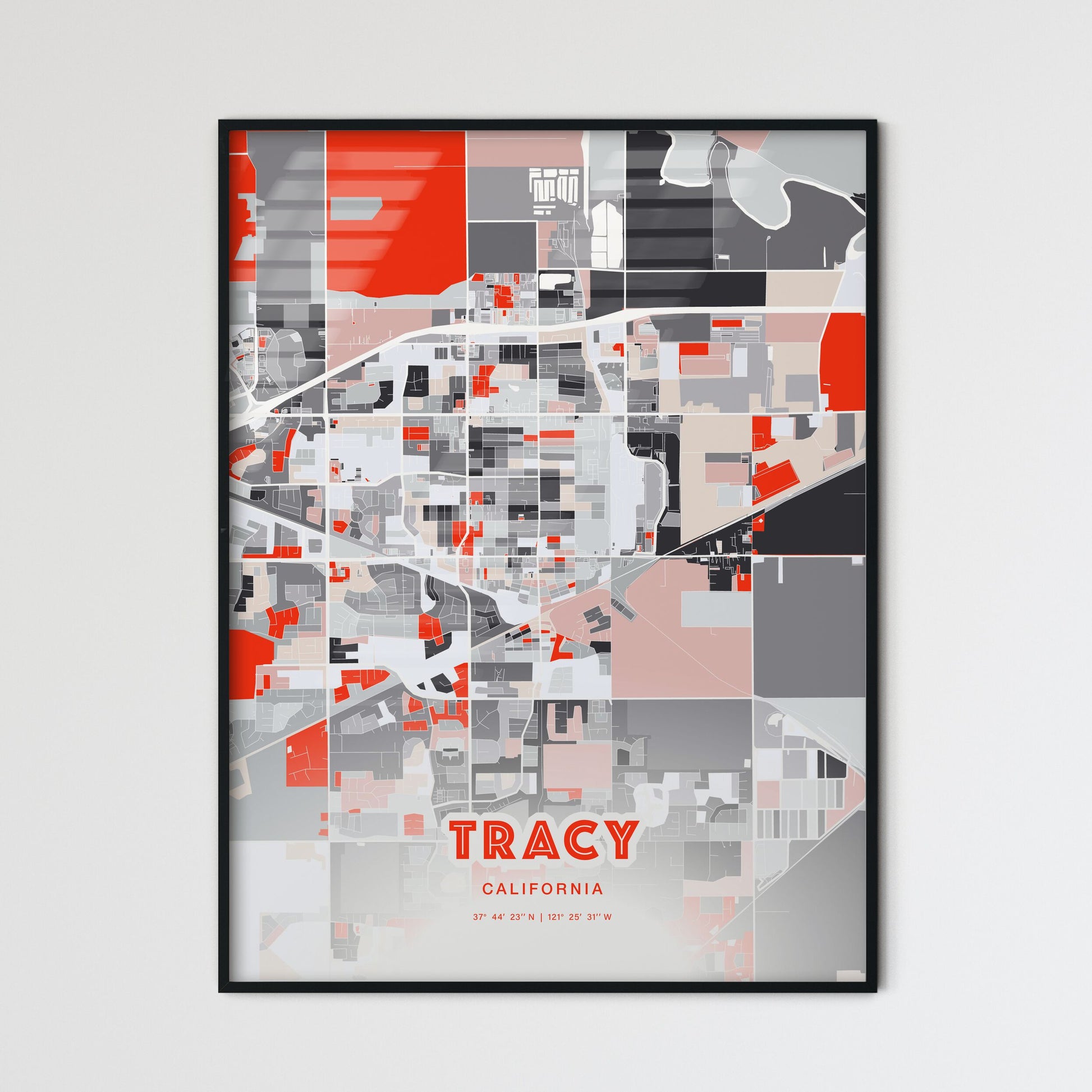 Colorful Tracy California Fine Art Map Modern Expressive