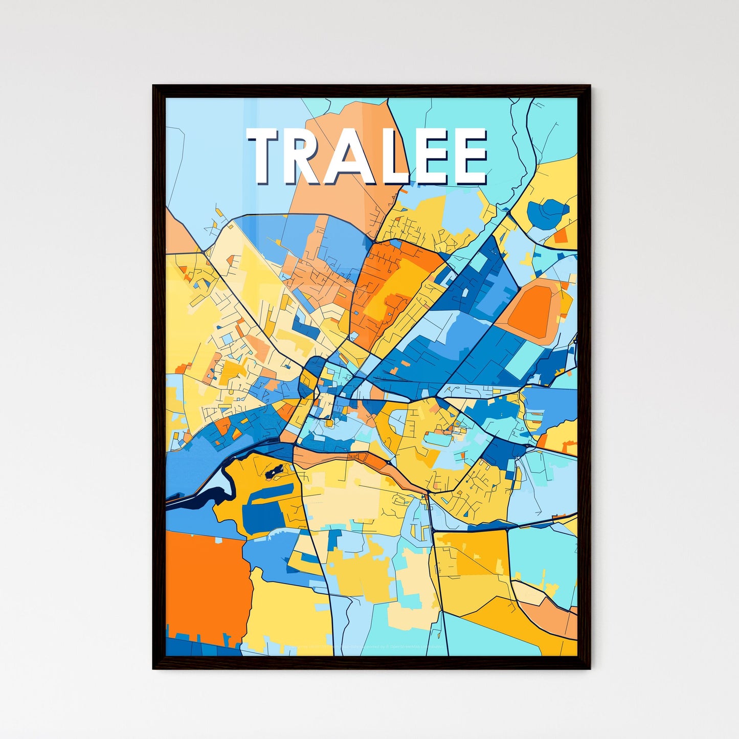 TRALEE IRELAND Vibrant Colorful Art Map Poster Blue Orange