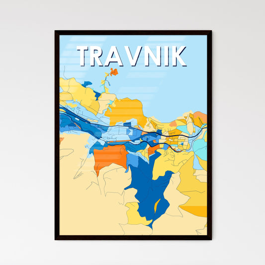 TRAVNIK BOSNIA AND HERZEGOVINA Vibrant Colorful Art Map Poster Blue Orange