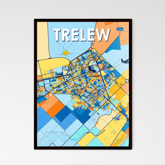 TRELEW ARGENTINA Vibrant Colorful Art Map Poster Blue Orange