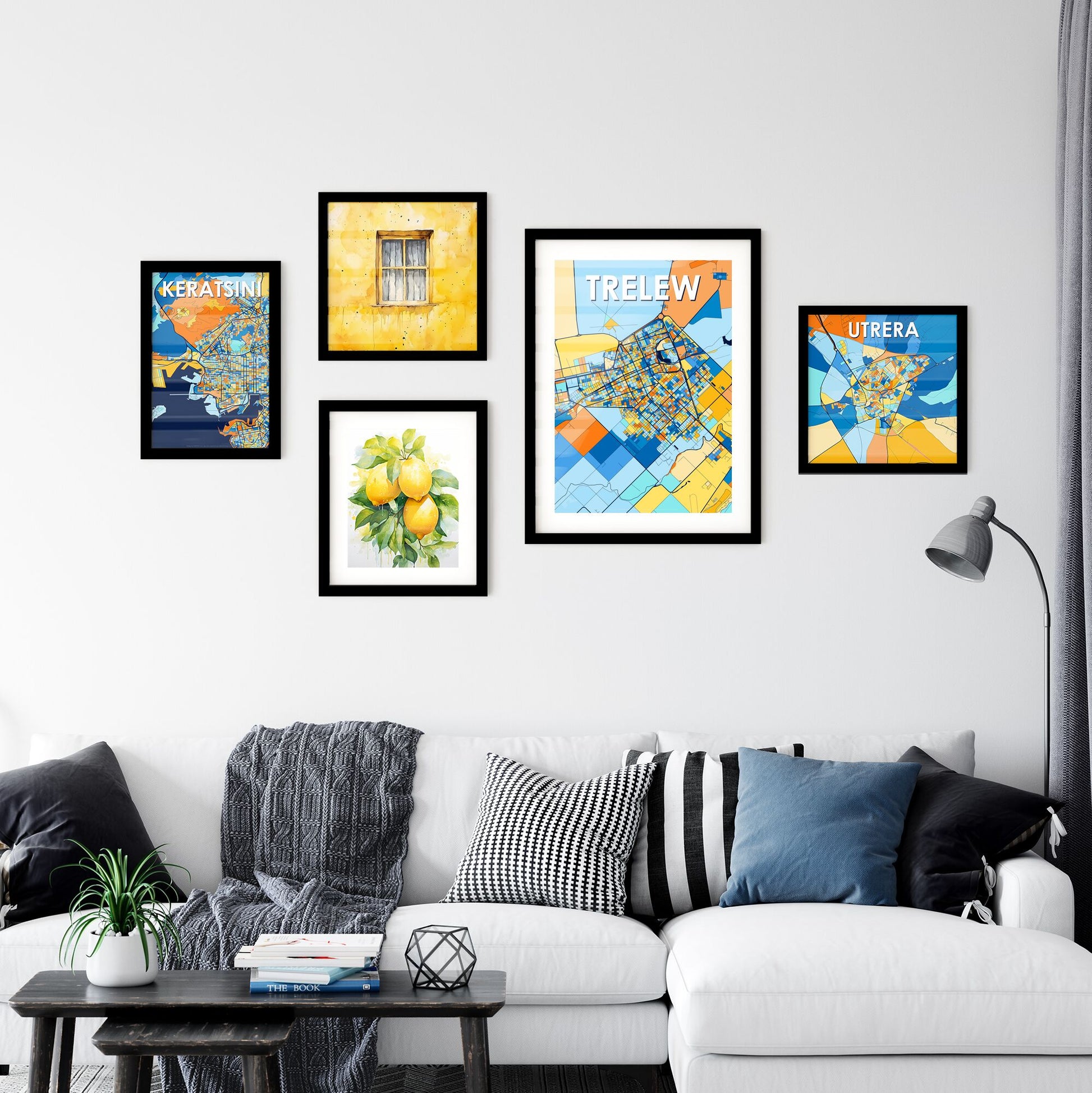 TRELEW ARGENTINA Vibrant Colorful Art Map Poster Blue Orange