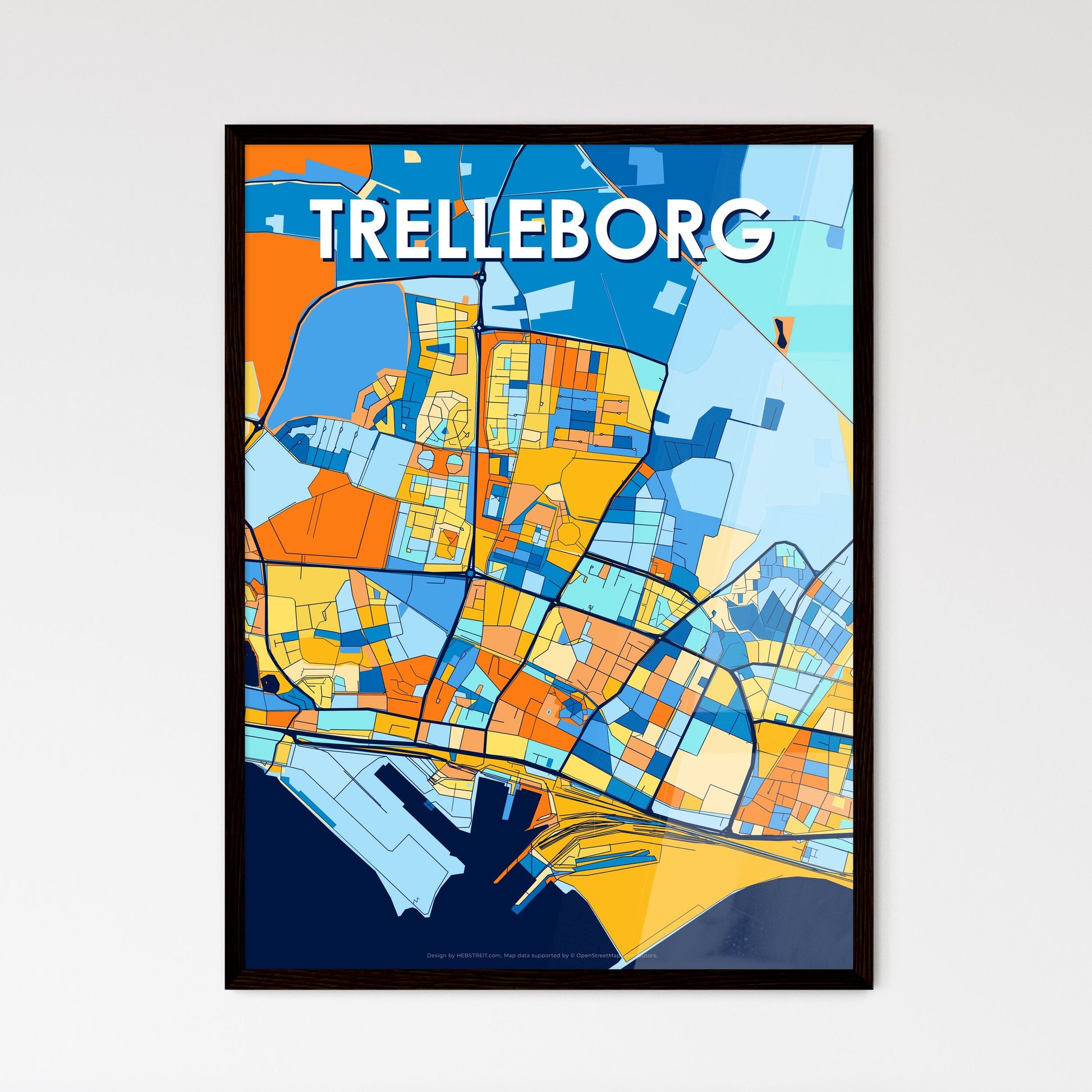 TRELLEBORG SWEDEN Vibrant Colorful Art Map Poster Blue Orange