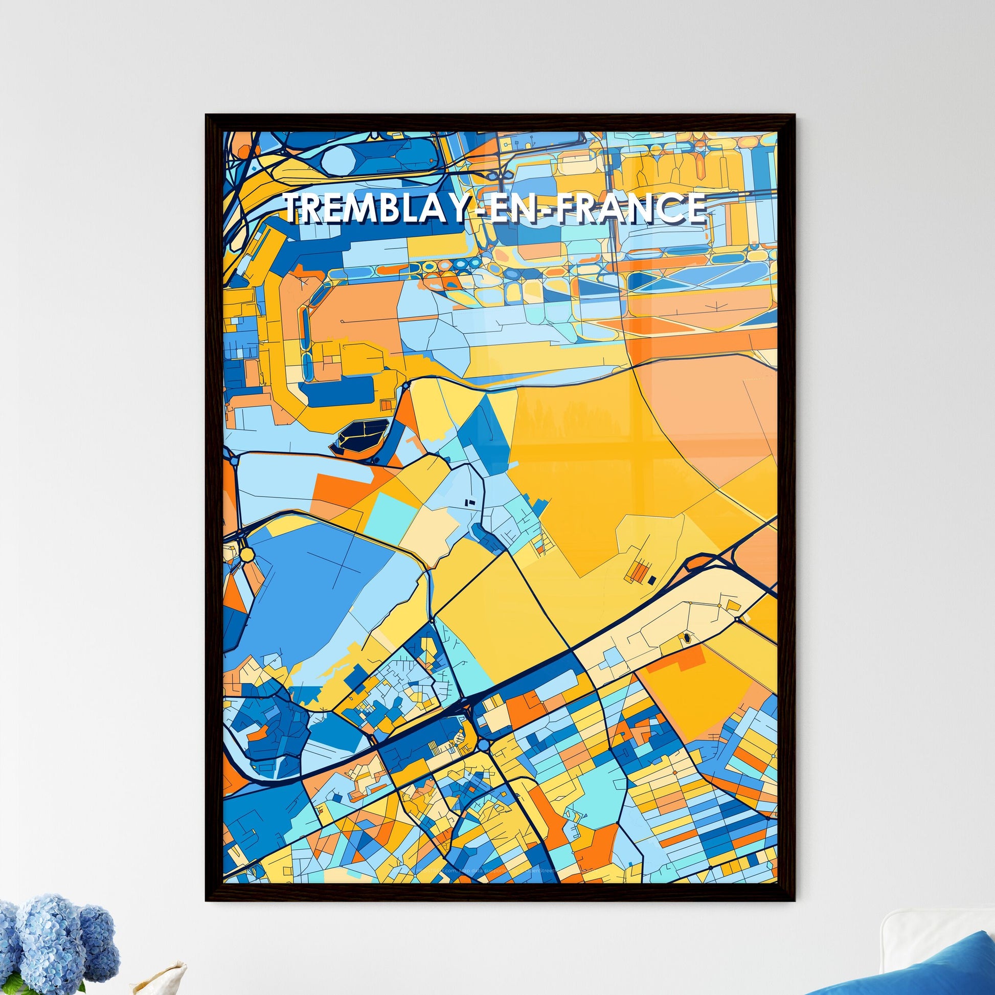 TREMBLAY-EN-FRANCE FRANCE Vibrant Colorful Art Map Poster Blue Orange