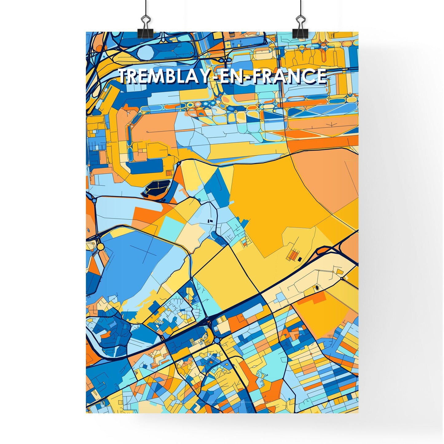 TREMBLAY-EN-FRANCE FRANCE Vibrant Colorful Art Map Poster Blue Orange