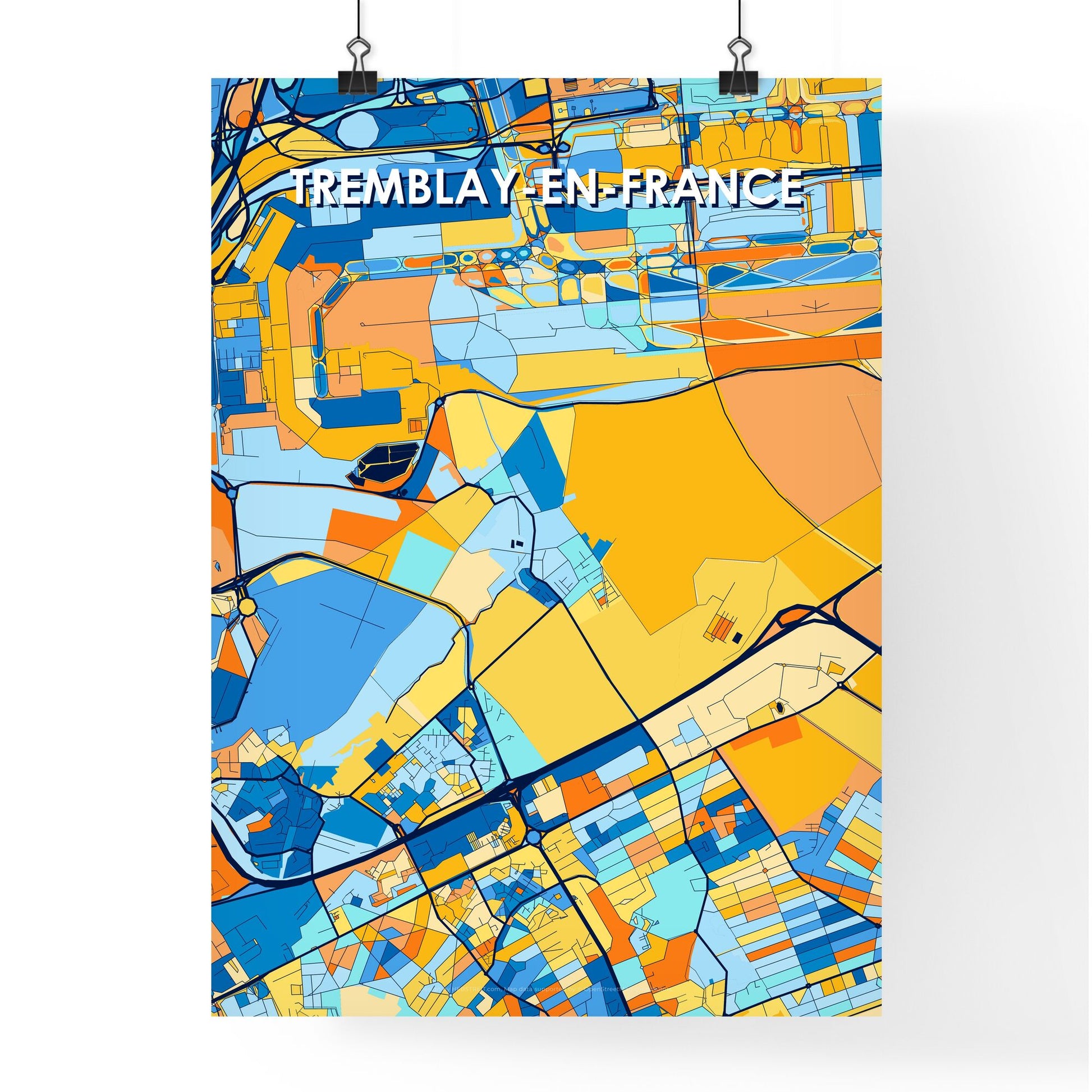 TREMBLAY-EN-FRANCE FRANCE Vibrant Colorful Art Map Poster Blue Orange