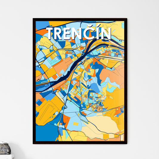 TRENČÍN SLOVAKIA Vibrant Colorful Art Map Poster Blue Orange