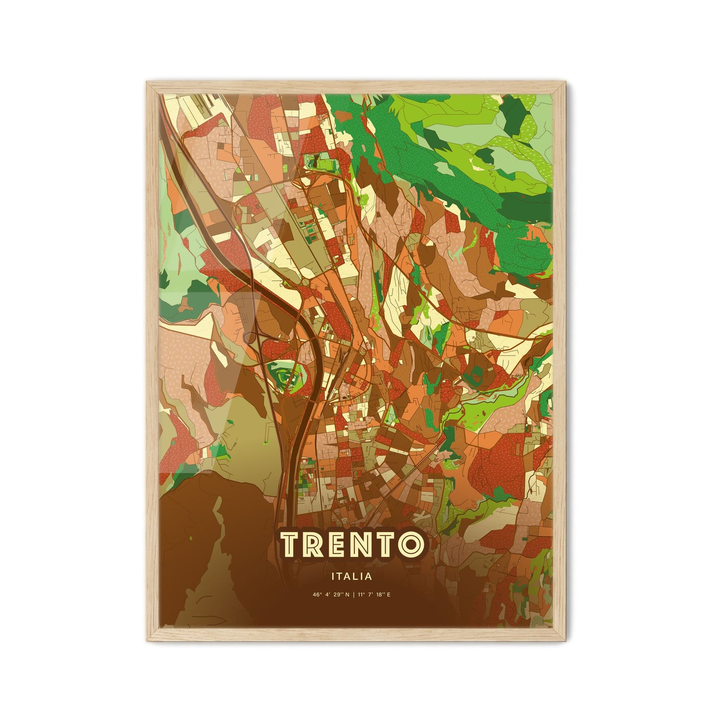 Colorful Trento Italy Fine Art Map Farmhouse