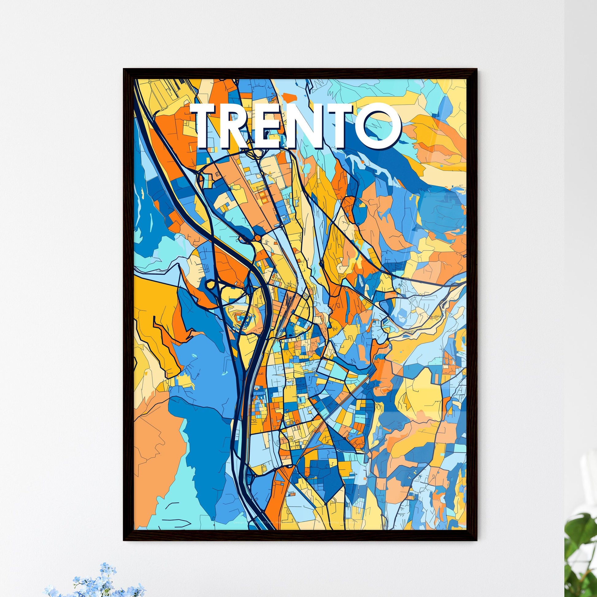 TRENTO ITALY Vibrant Colorful Art Map Poster Blue Orange