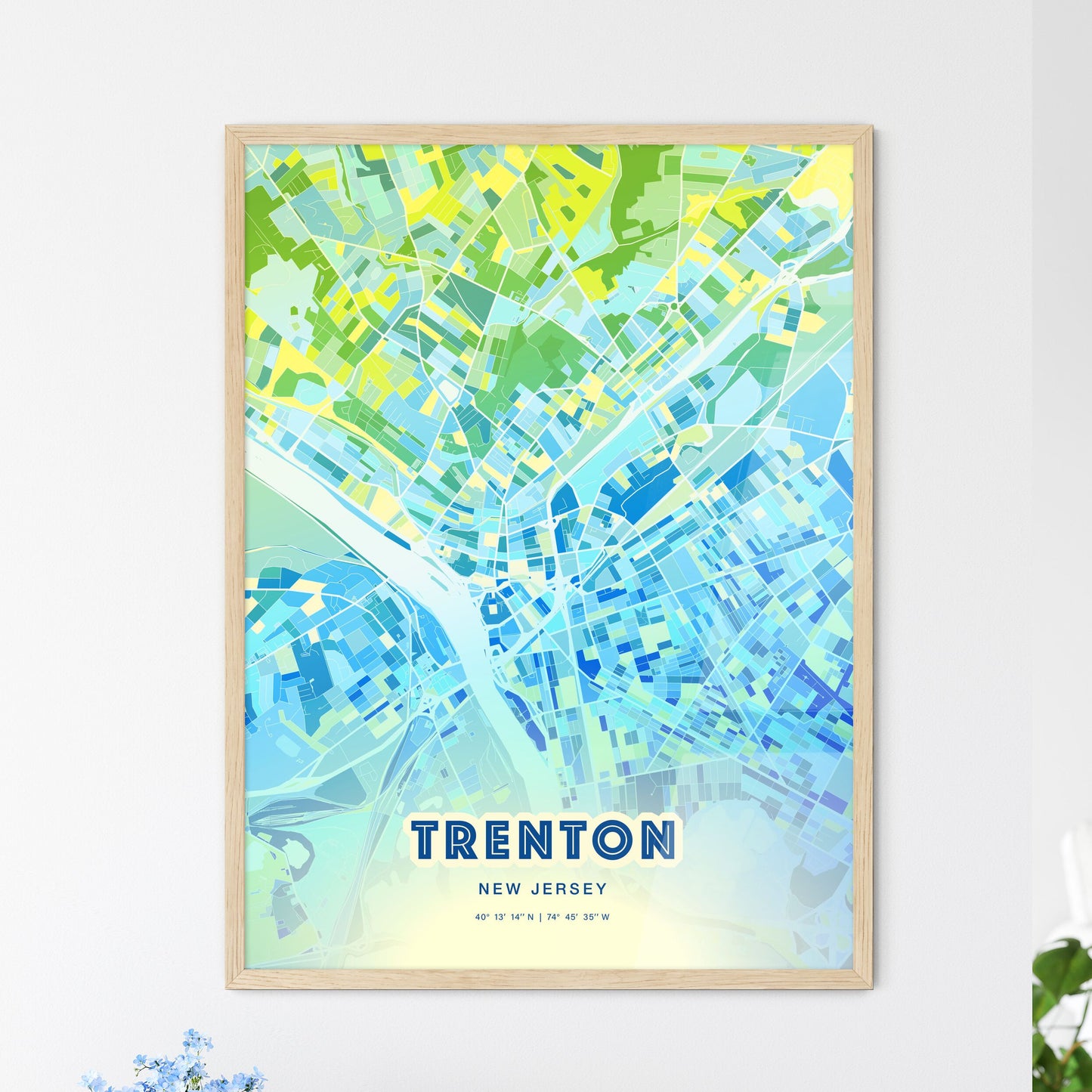 Colorful Trenton New Jersey Fine Art Map Cool Blue