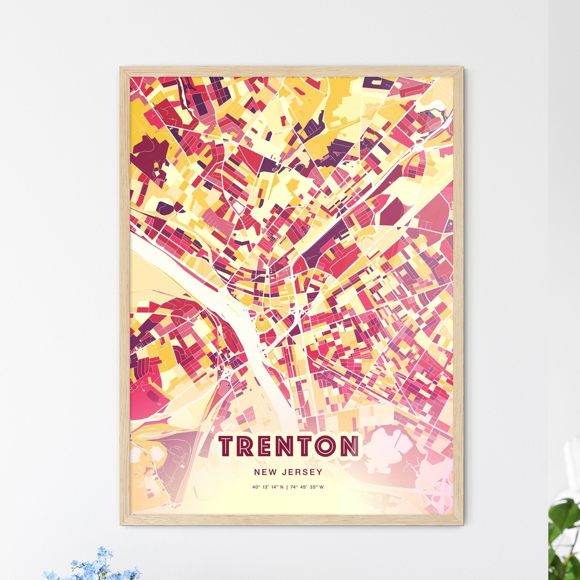 Colorful Trenton New Jersey Fine Art Map Hot Red