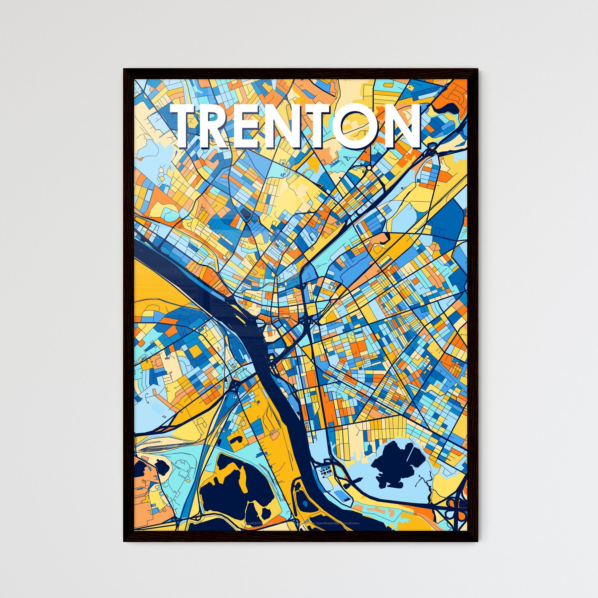 TRENTON NEW JERSEY Vibrant Colorful Art Map Poster Blue Orange