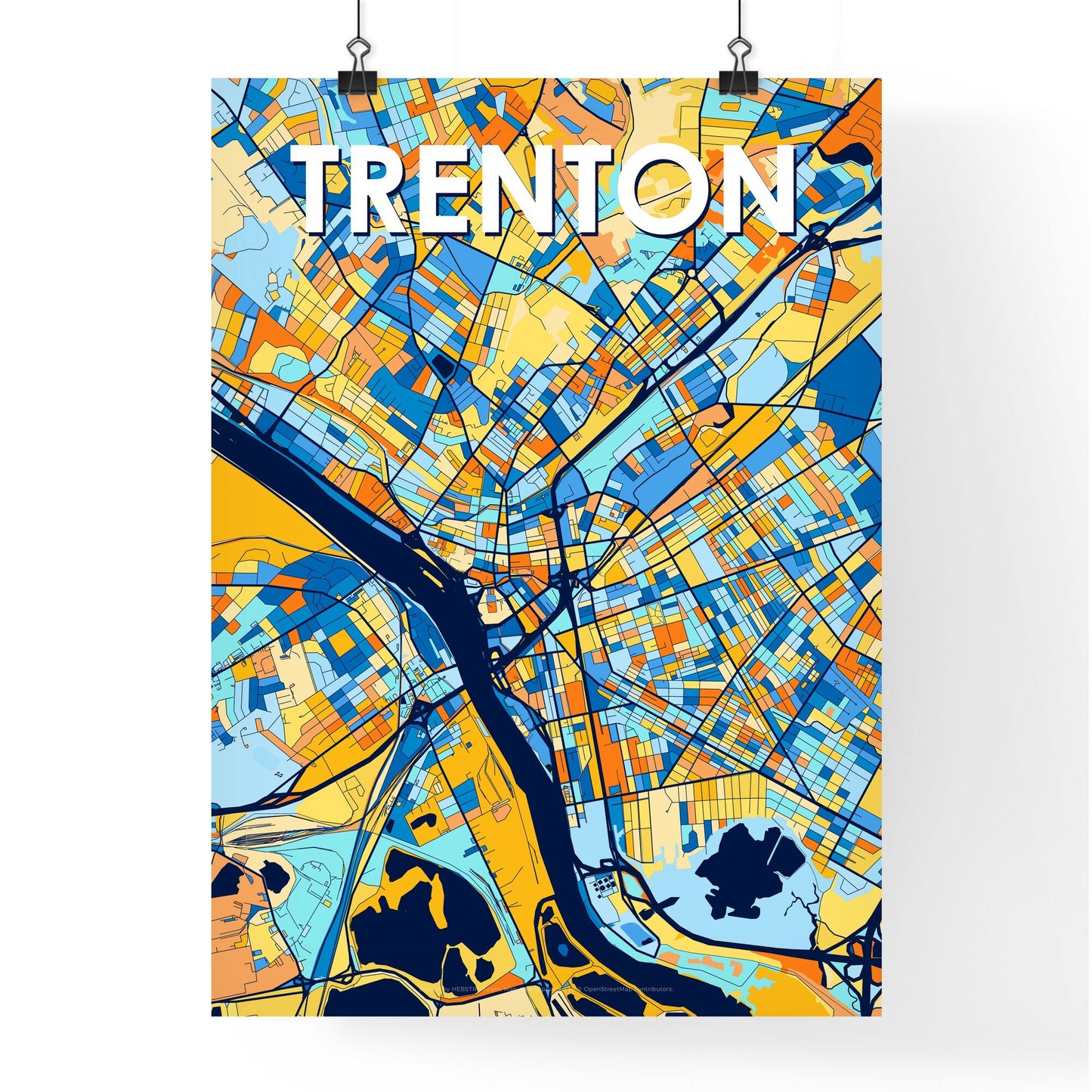 TRENTON NEW JERSEY Vibrant Colorful Art Map Poster Blue Orange