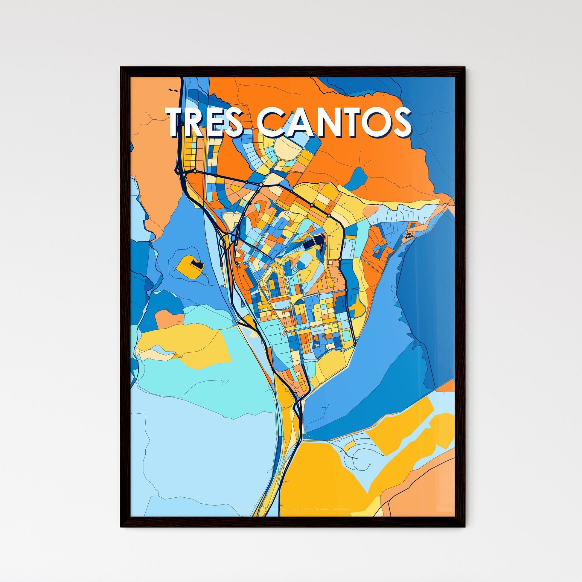 TRES CANTOS SPAIN Vibrant Colorful Art Map Poster Blue Orange