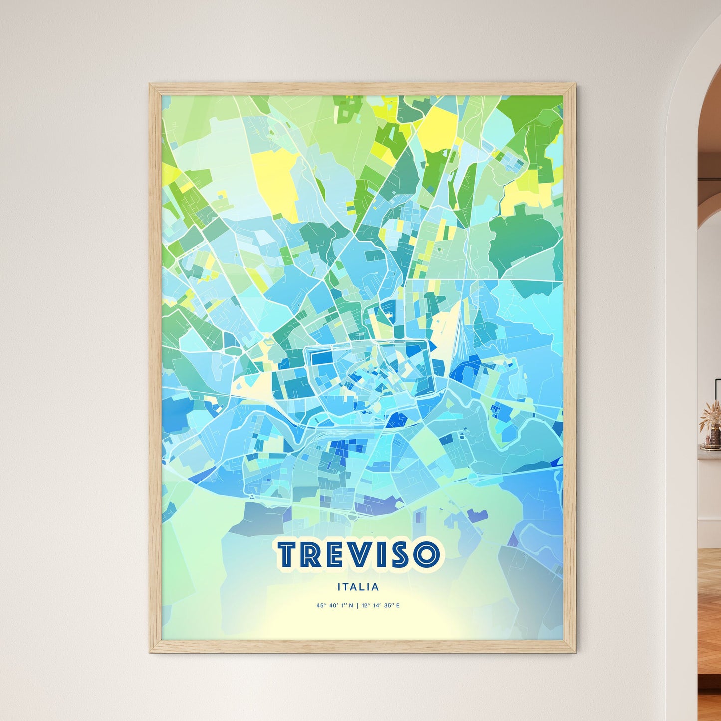 Colorful Treviso Italy Fine Art Map Cool Blue