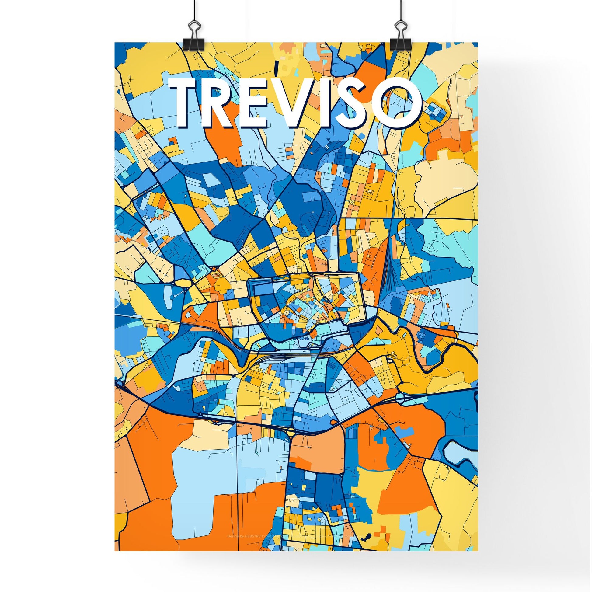 TREVISO ITALY Vibrant Colorful Art Map Poster Blue Orange