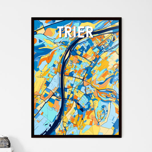 TRIER GERMANY Vibrant Colorful Art Map Poster Blue Orange