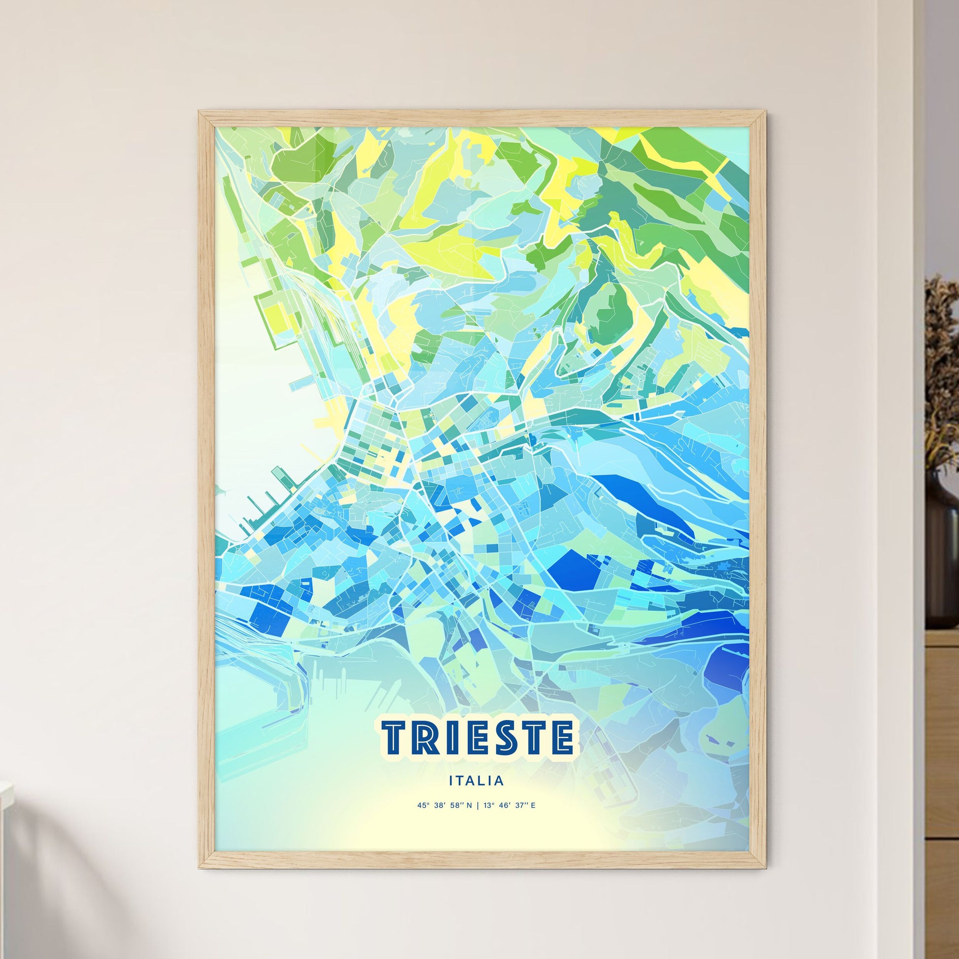 Colorful Trieste Italy Fine Art Map Cool Blue