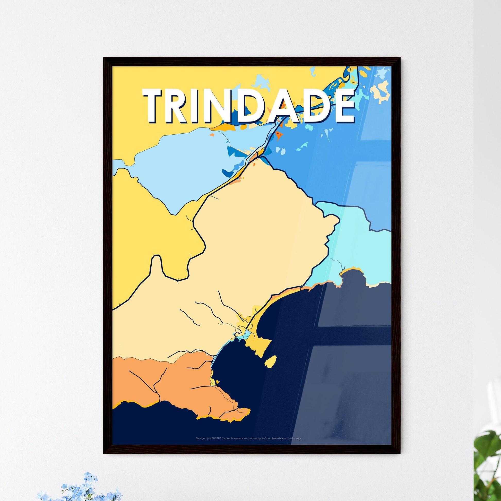 TRINDADE BRAZIL Vibrant Colorful Art Map Poster Blue Orange