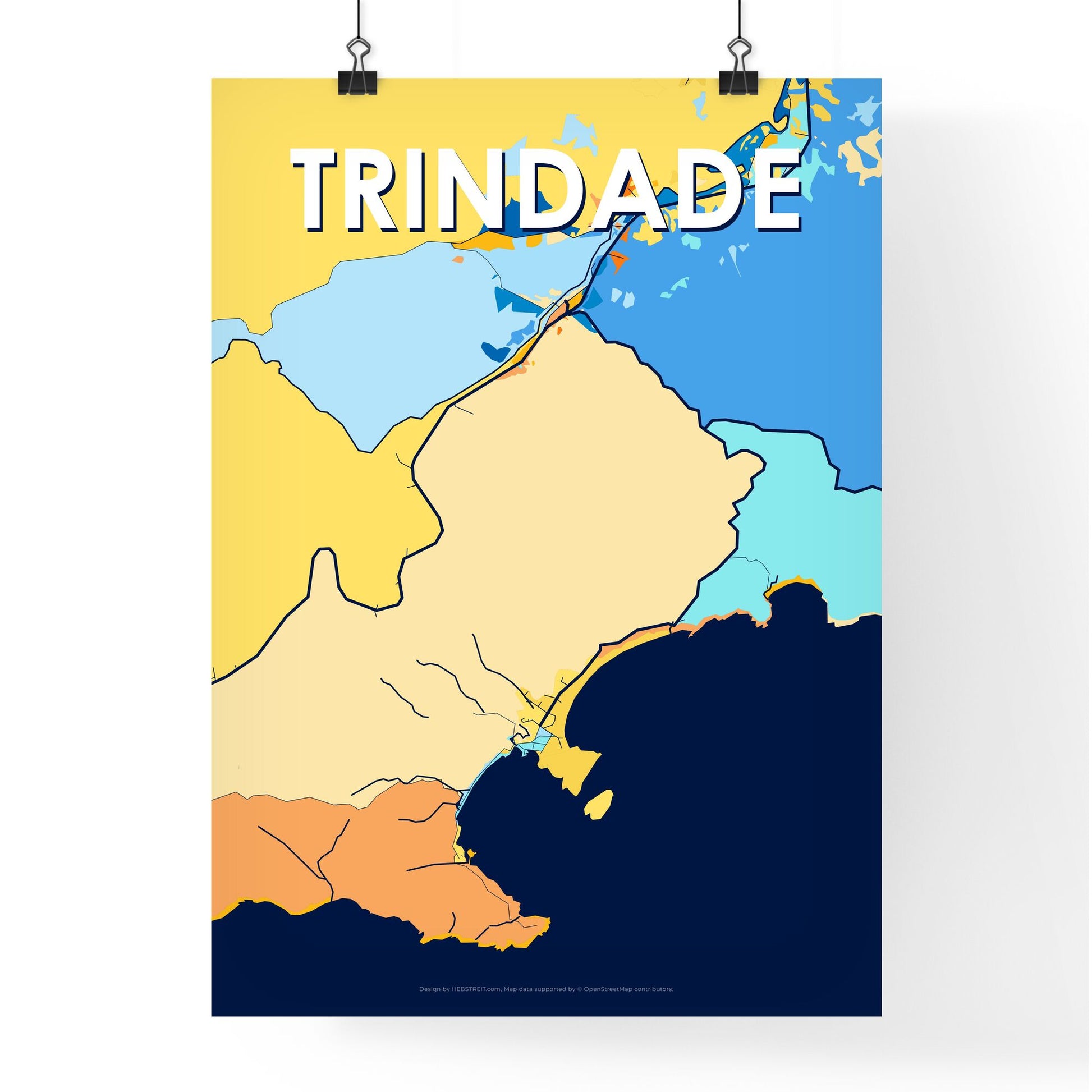 TRINDADE BRAZIL Vibrant Colorful Art Map Poster Blue Orange