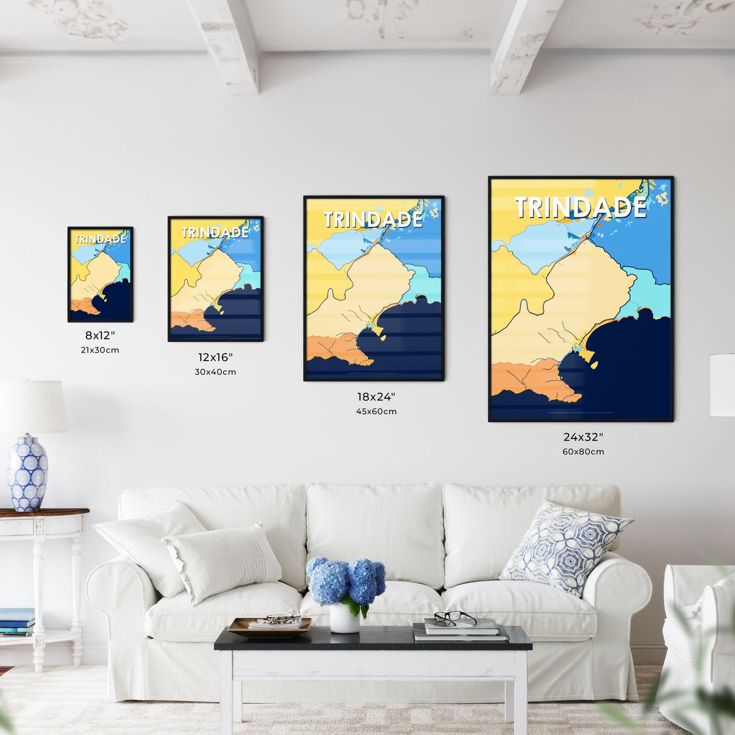 TRINDADE BRAZIL Vibrant Colorful Art Map Poster Blue Orange