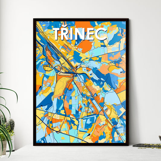 TŘINEC CZECHIA Vibrant Colorful Art Map Poster Blue Orange