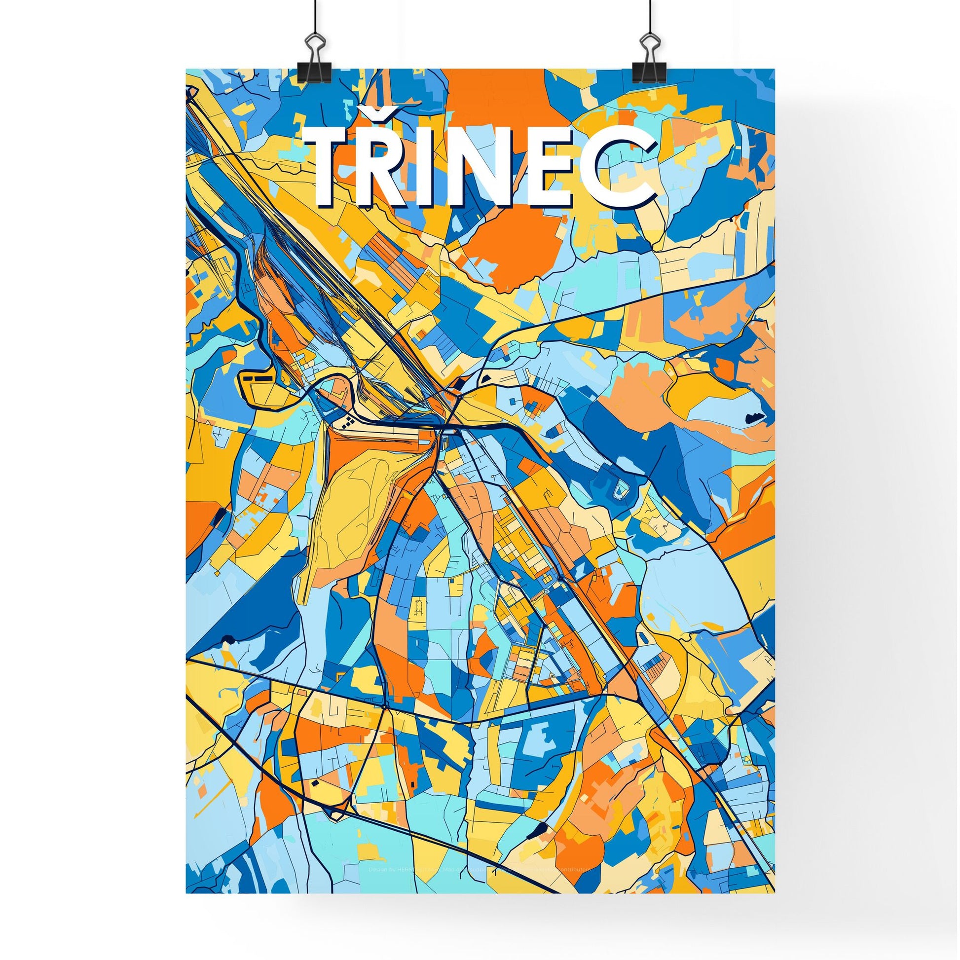 TŘINEC CZECHIA Vibrant Colorful Art Map Poster Blue Orange