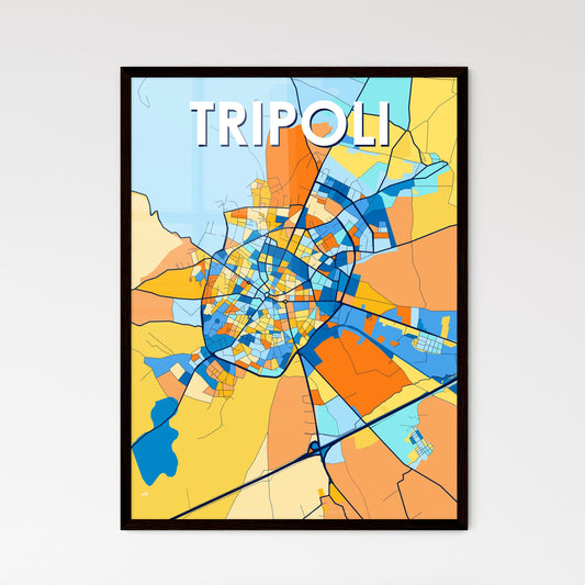 TRIPOLI GREECE Vibrant Colorful Art Map Poster Blue Orange