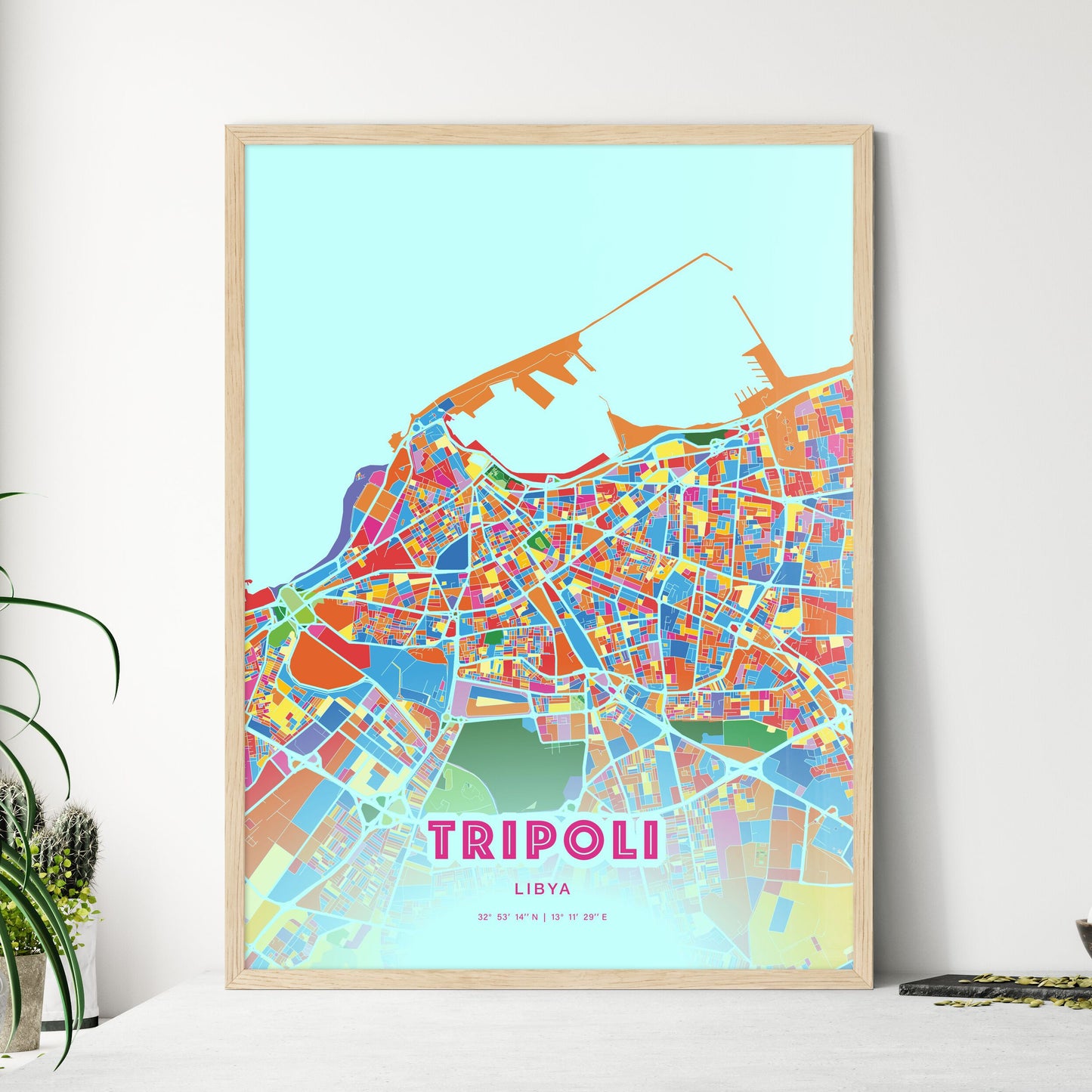 Colorful Tripoli Libya Fine Art Map Crazy Colors