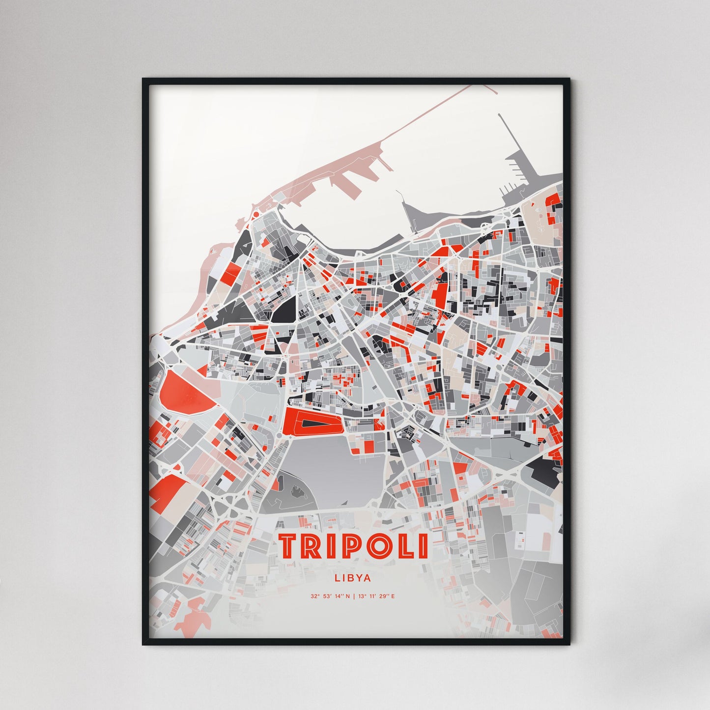 Colorful Tripoli Libya Fine Art Map Modern Expressive