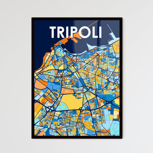 TRIPOLI LIBYA Vibrant Colorful Art Map Poster Blue Orange