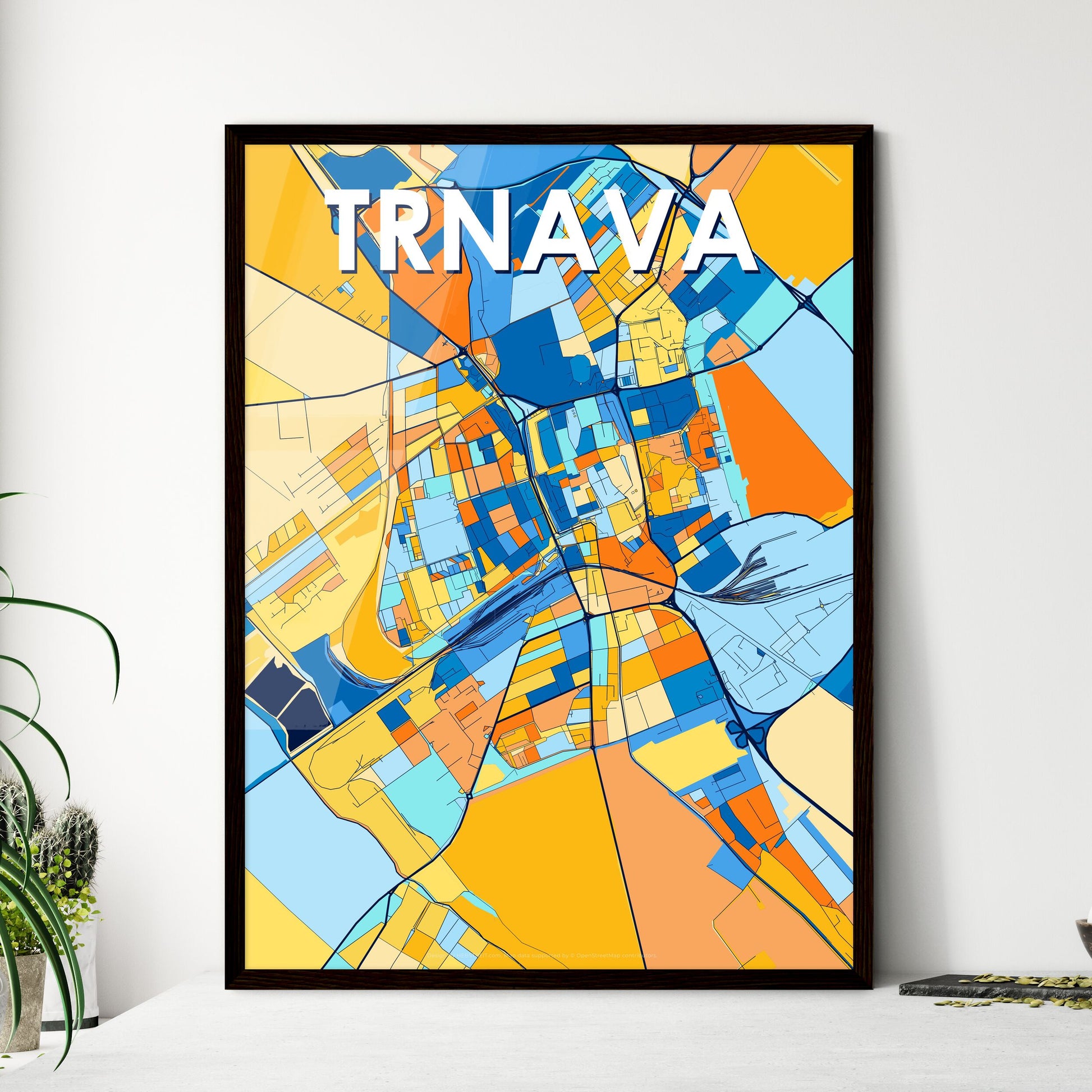 TRNAVA SLOVAKIA Vibrant Colorful Art Map Poster Blue Orange