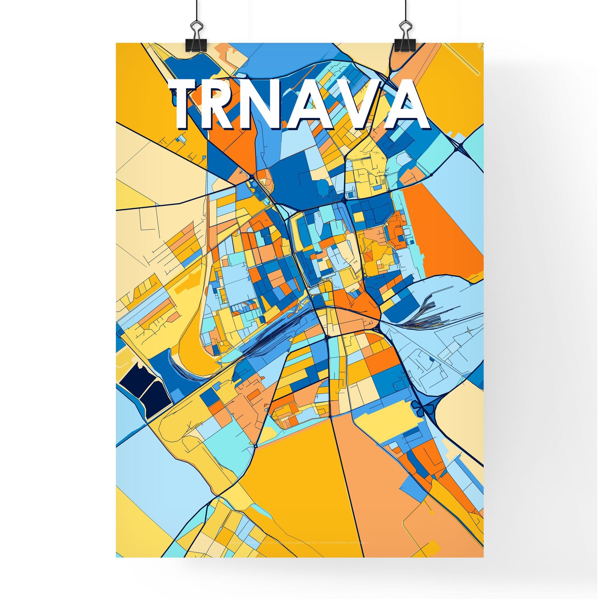 TRNAVA SLOVAKIA Vibrant Colorful Art Map Poster Blue Orange