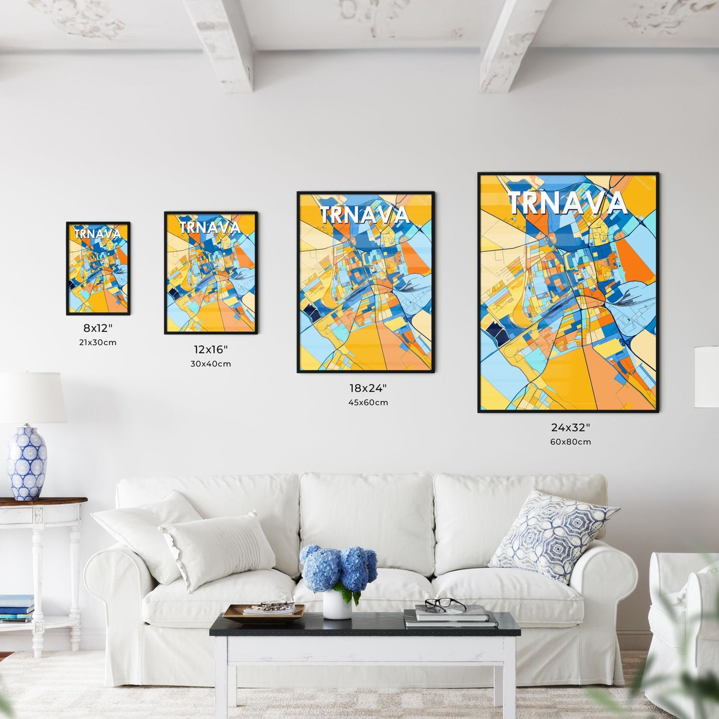 TRNAVA SLOVAKIA Vibrant Colorful Art Map Poster Blue Orange