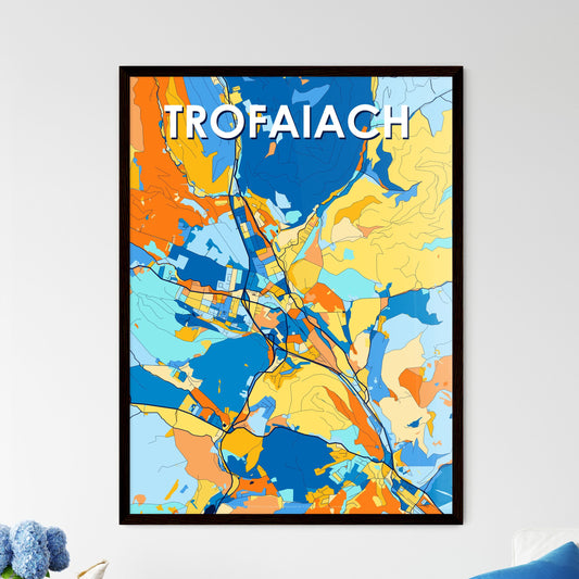 TROFAIACH AUSTRIA Vibrant Colorful Art Map Poster Blue Orange