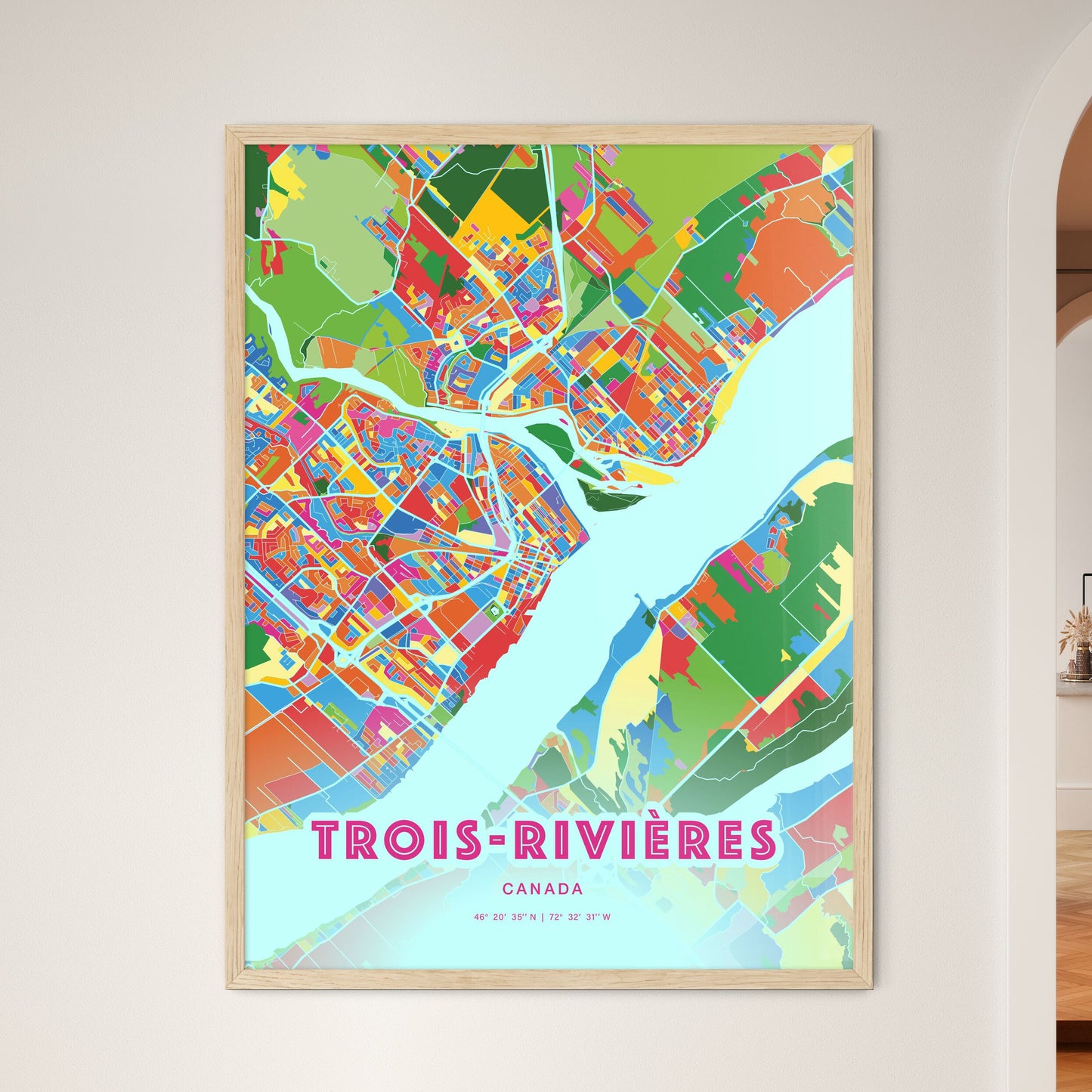 Colorful Trois-Rivières Canada Fine Art Map Crazy Colors