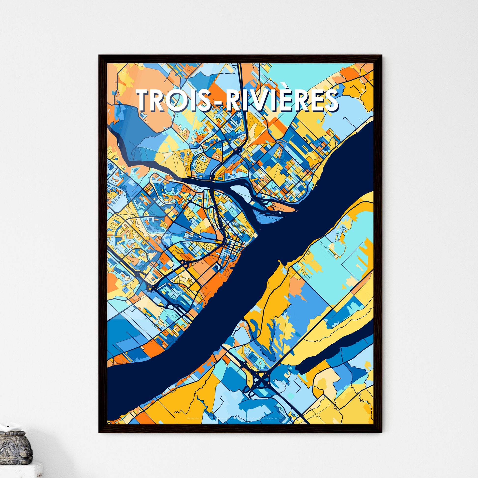 TROIS-RIVIÈRES CANADA Vibrant Colorful Art Map Poster Blue Orange