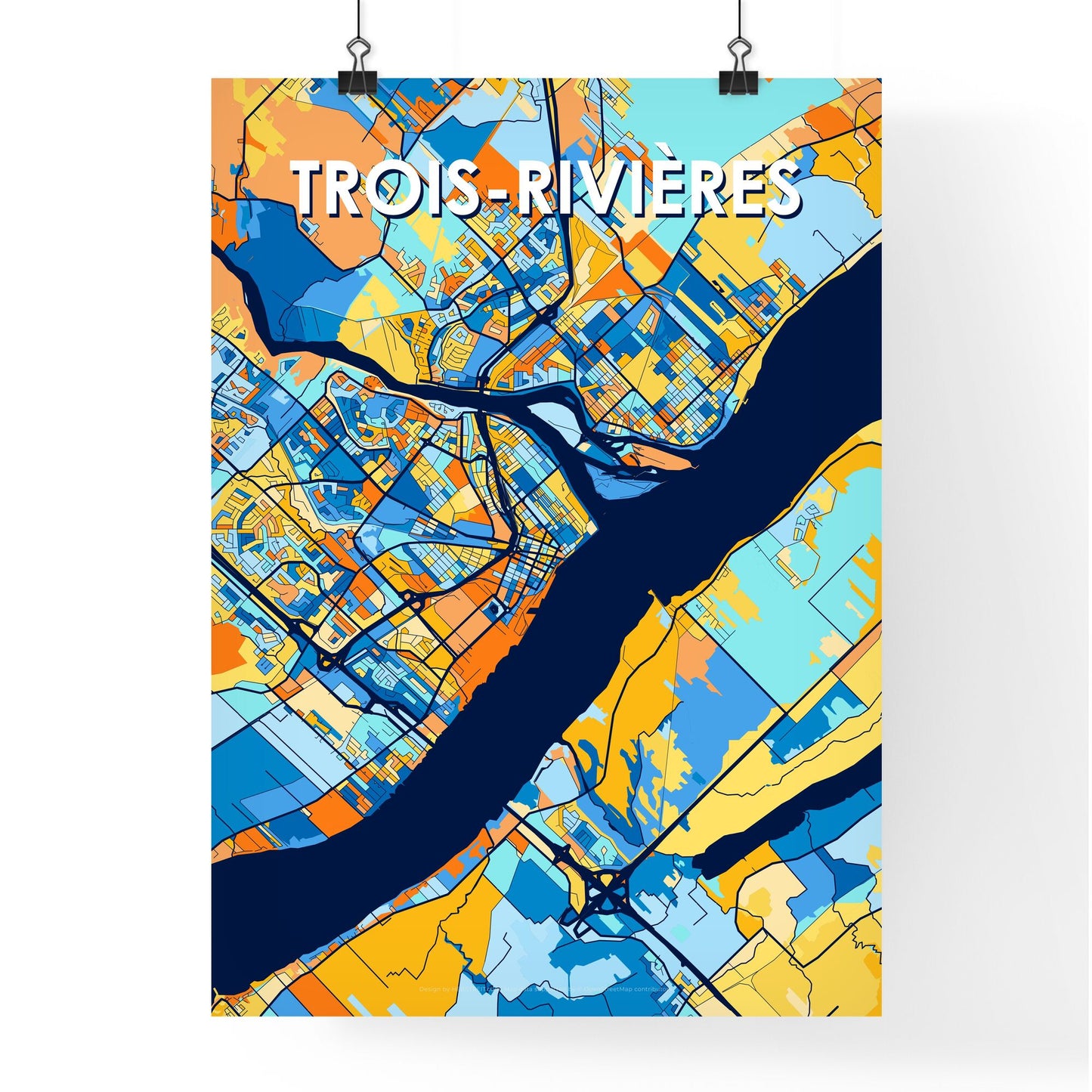 TROIS-RIVIÈRES CANADA Vibrant Colorful Art Map Poster Blue Orange