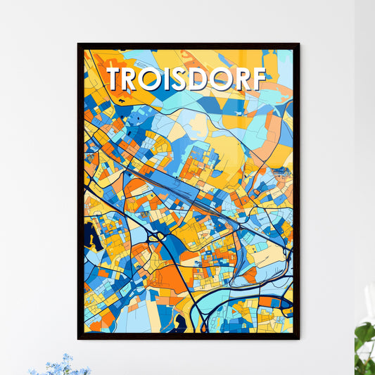 TROISDORF GERMANY Vibrant Colorful Art Map Poster Blue Orange