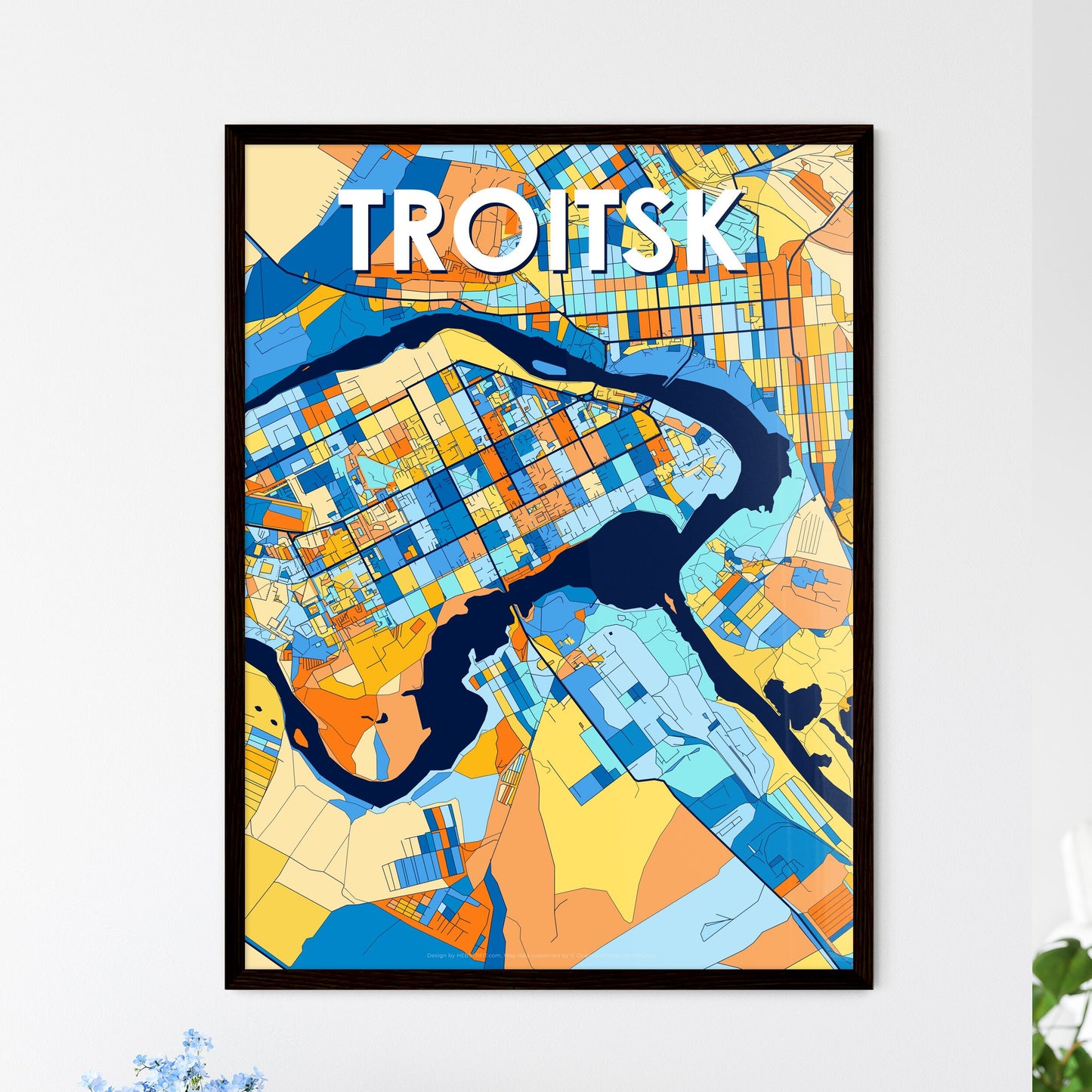 TROITSK RUSSIA Vibrant Colorful Art Map Poster Blue Orange