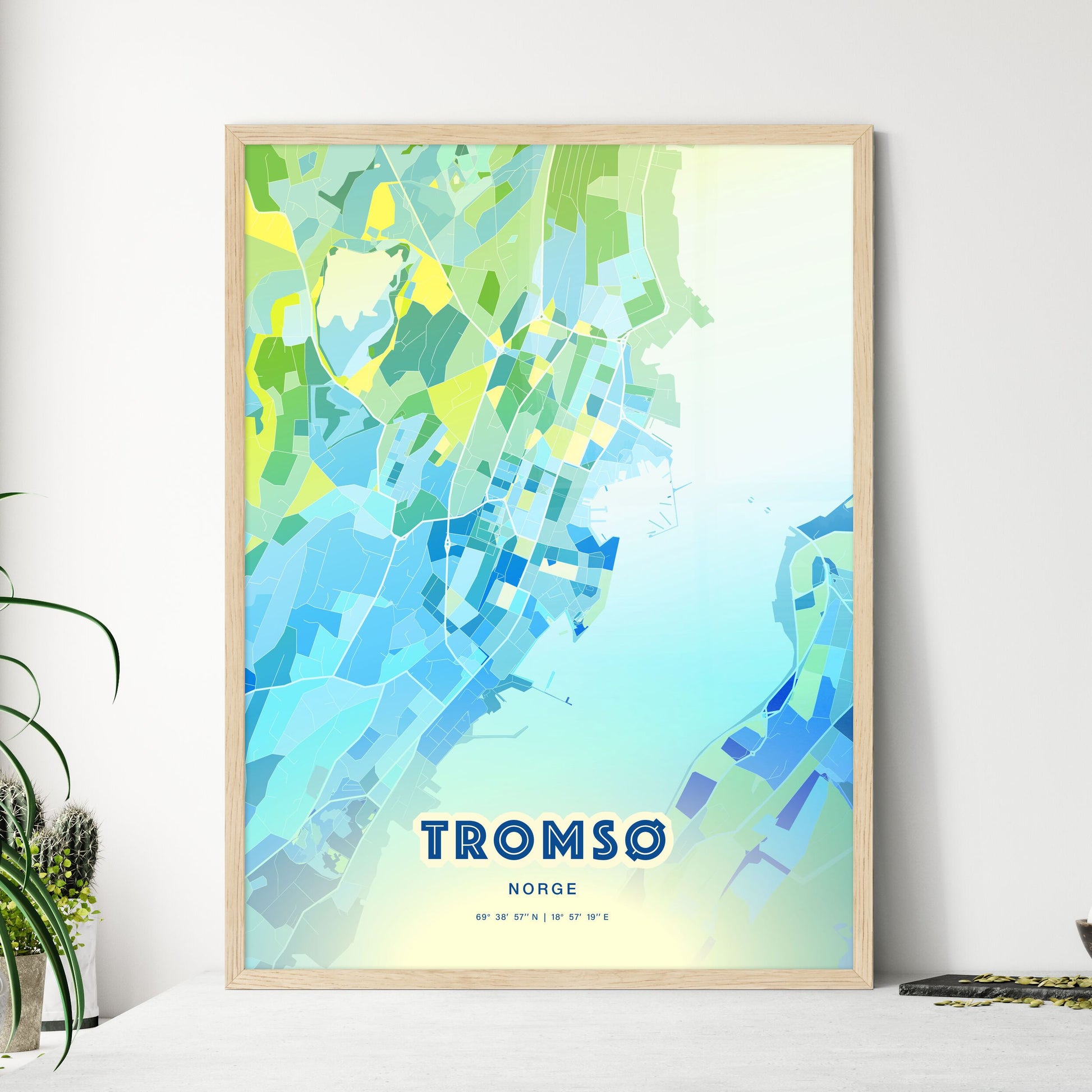 Colorful Tromsø Norway Fine Art Map Cool Blue