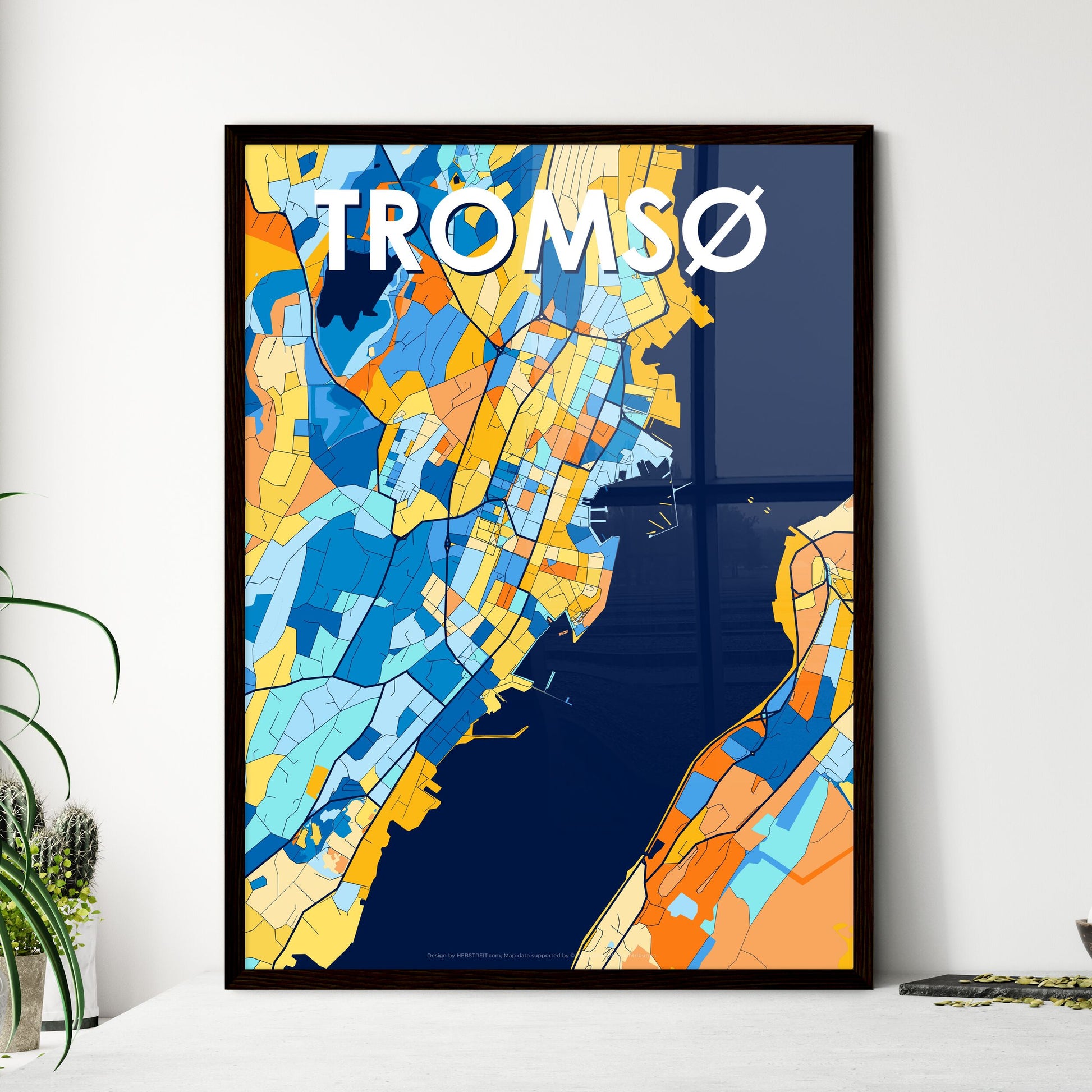 TROMSØ NORWAY Vibrant Colorful Art Map Poster Blue Orange