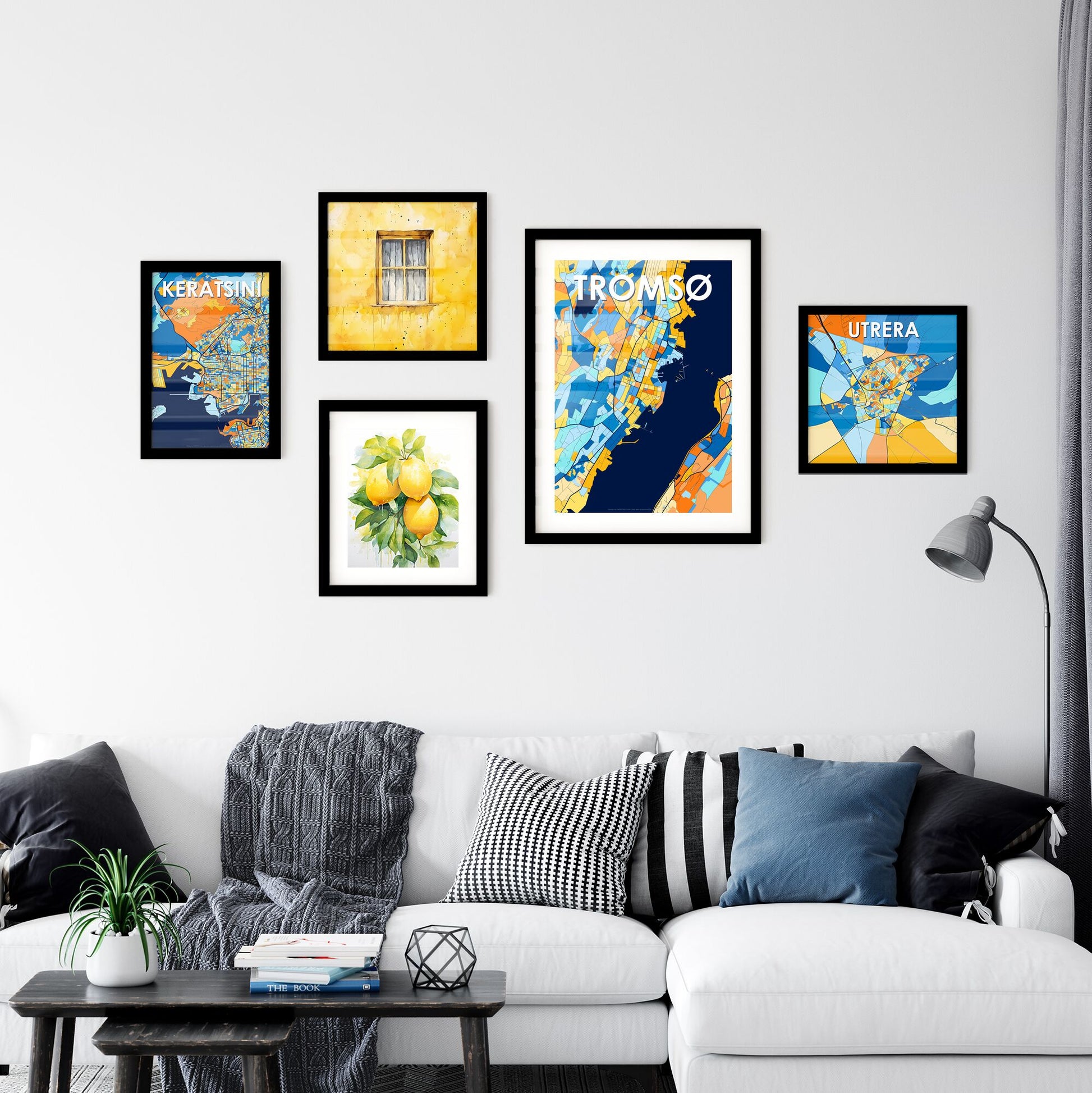 TROMSØ NORWAY Vibrant Colorful Art Map Poster Blue Orange