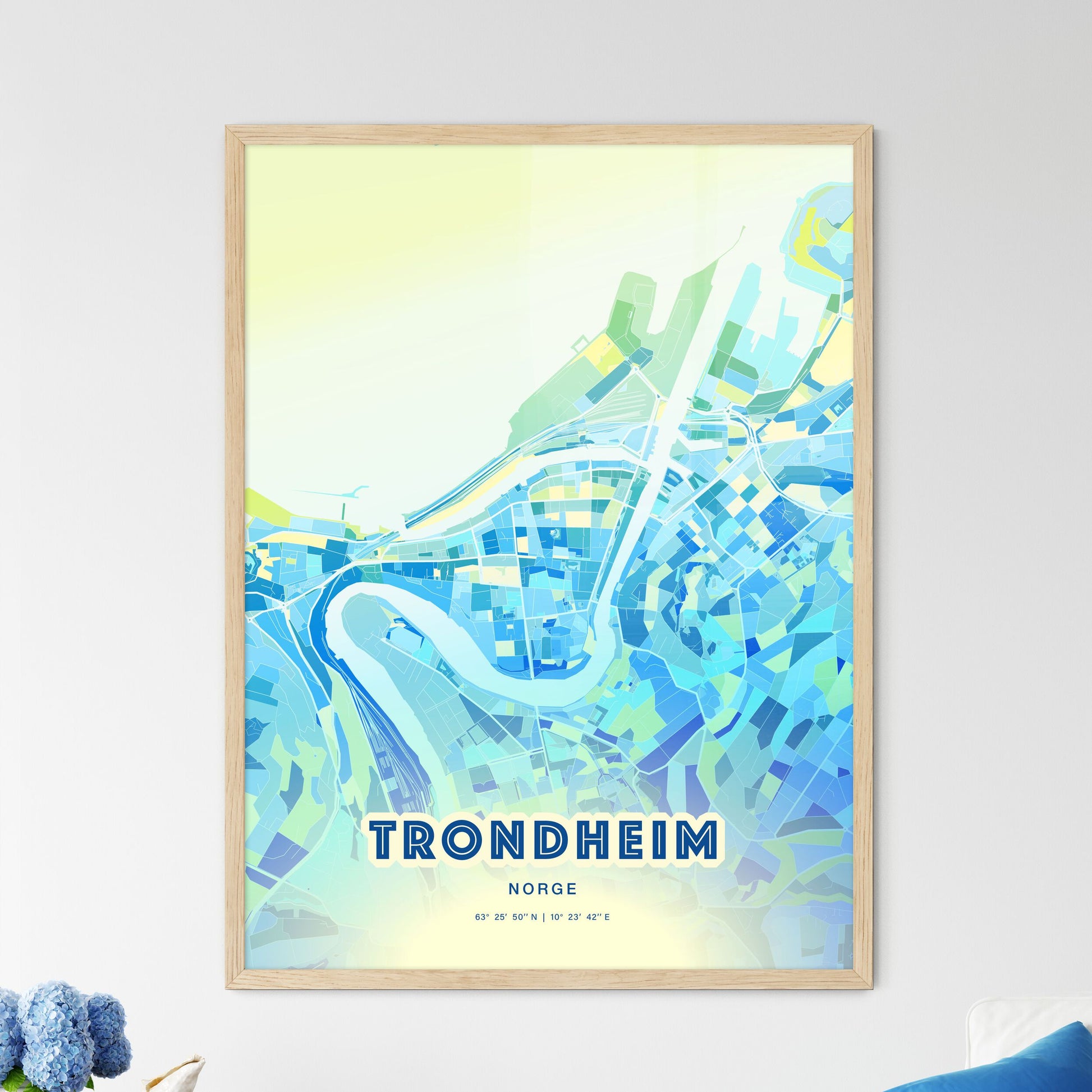 Colorful Trondheim Norway Fine Art Map Cool Blue