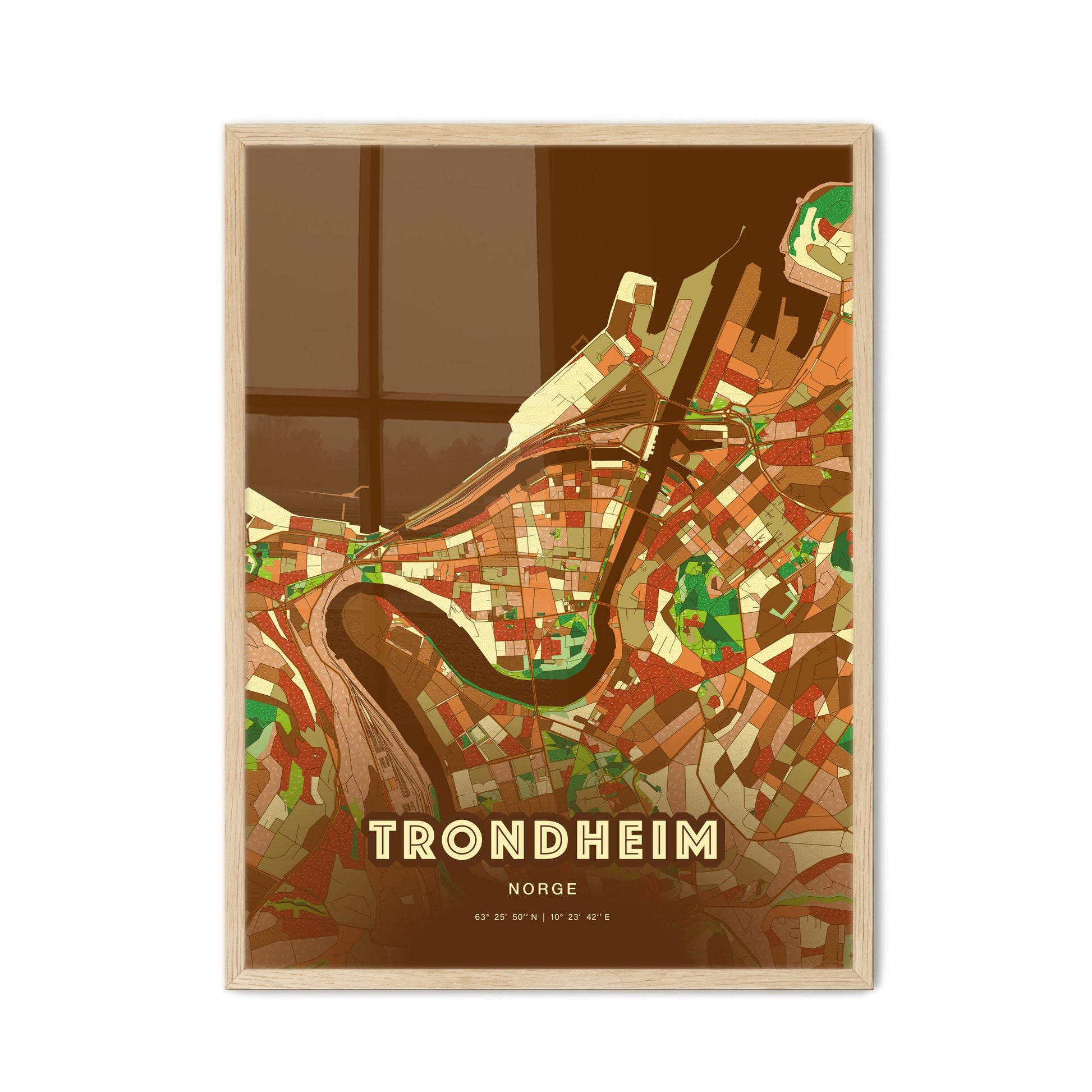 Colorful Trondheim Norway Fine Art Map Farmhouse