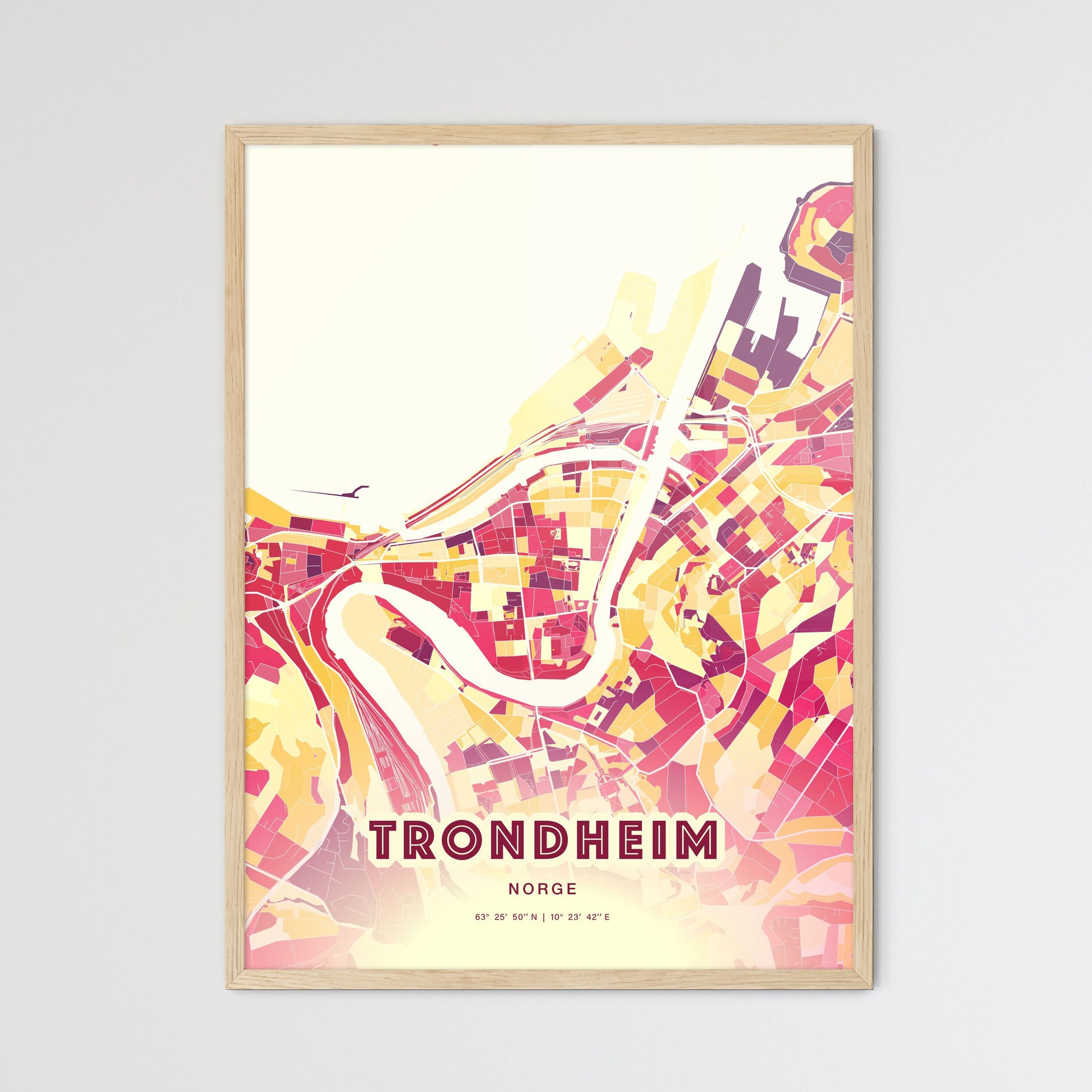 Colorful Trondheim Norway Fine Art Map Hot Red