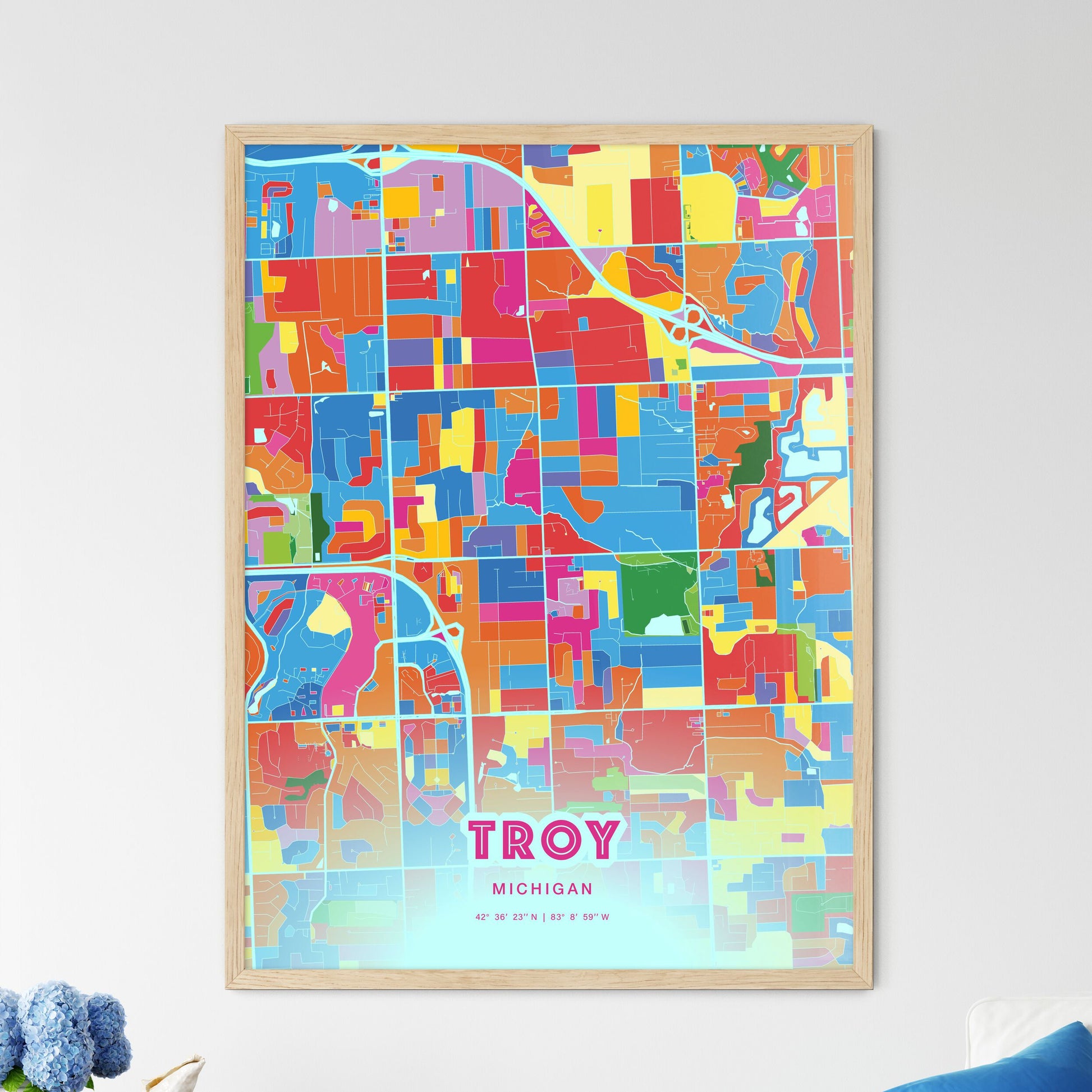 Colorful Troy Michigan Fine Art Map Crazy Colors