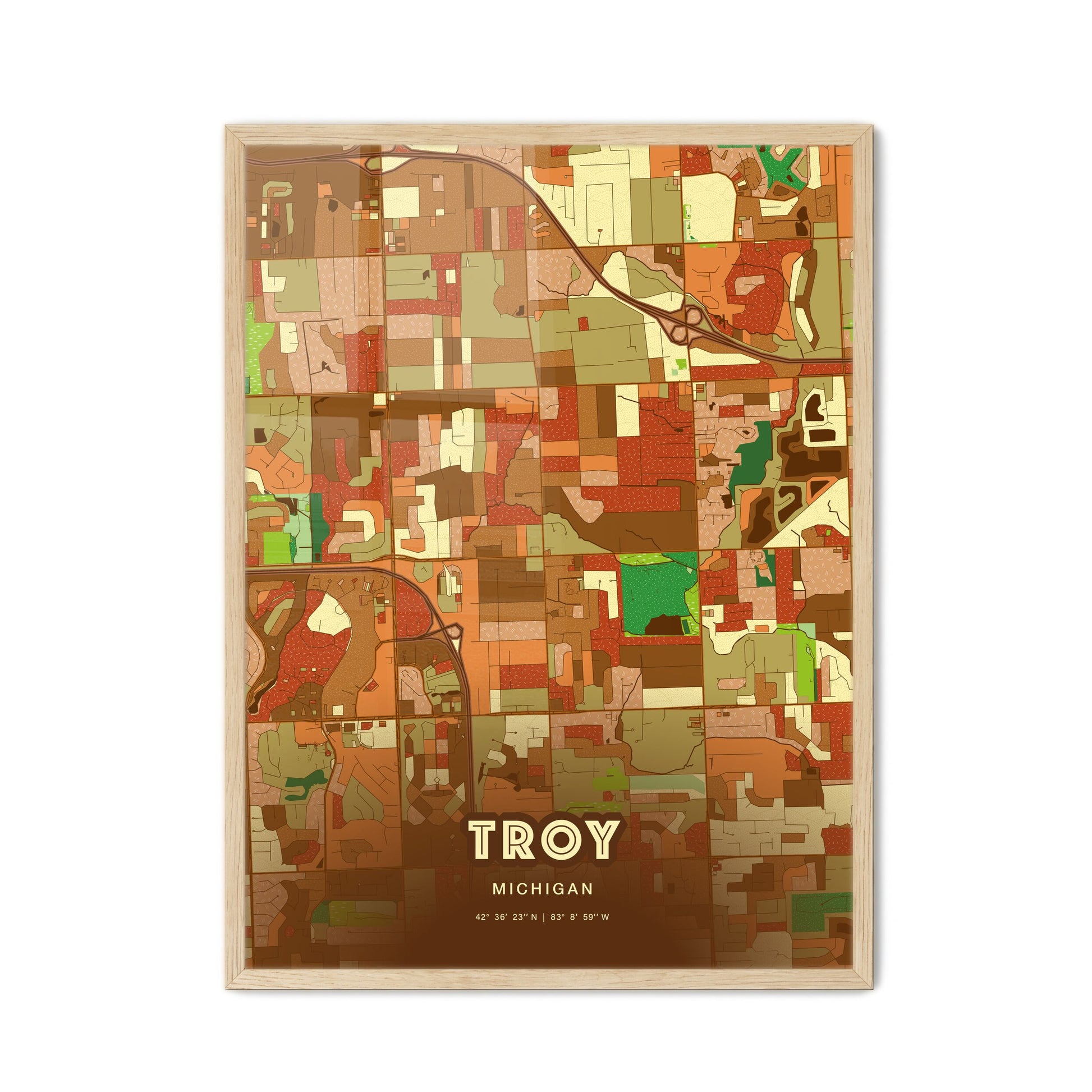 Colorful Troy Michigan Fine Art Map Farmhouse