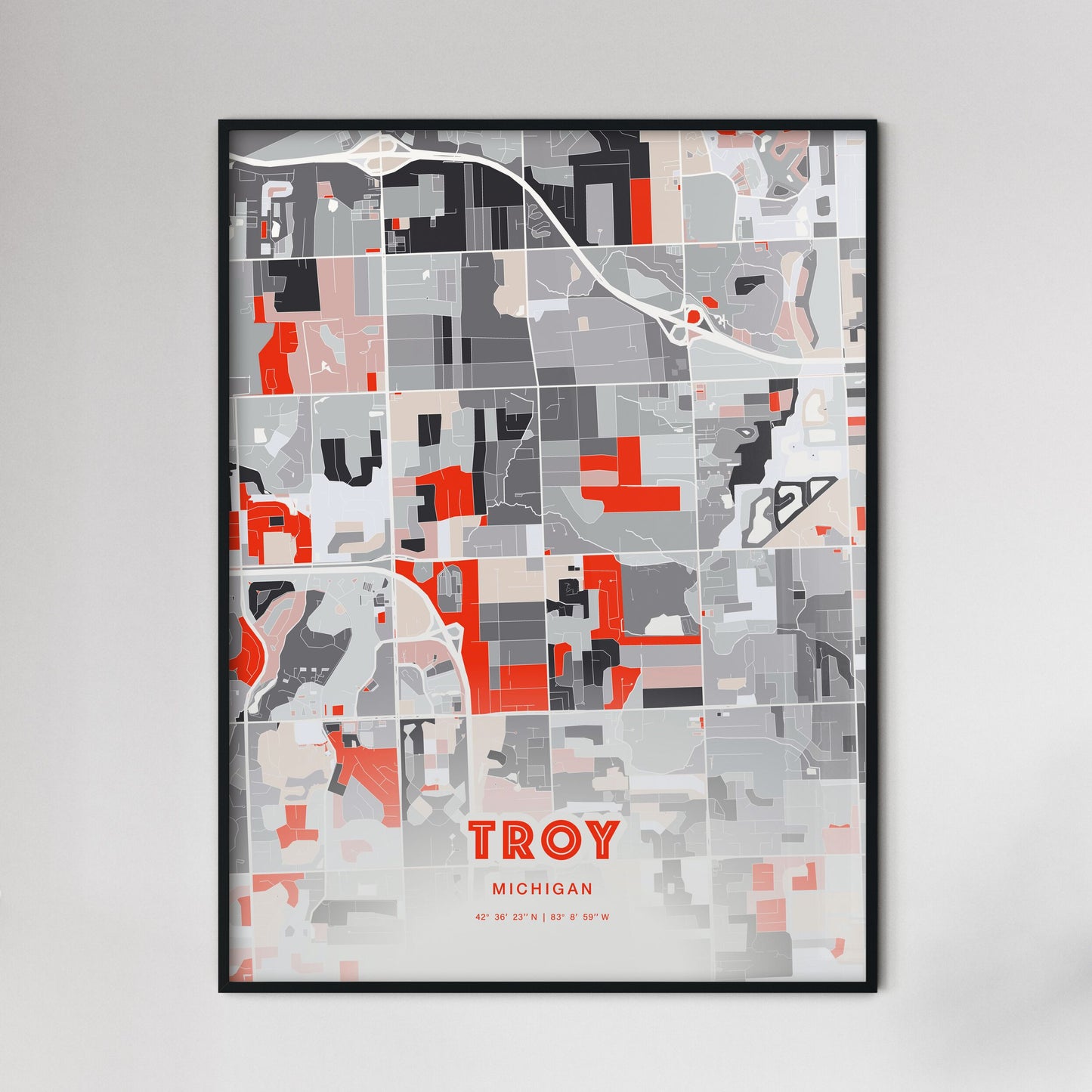 Colorful Troy Michigan Fine Art Map Modern Expressive