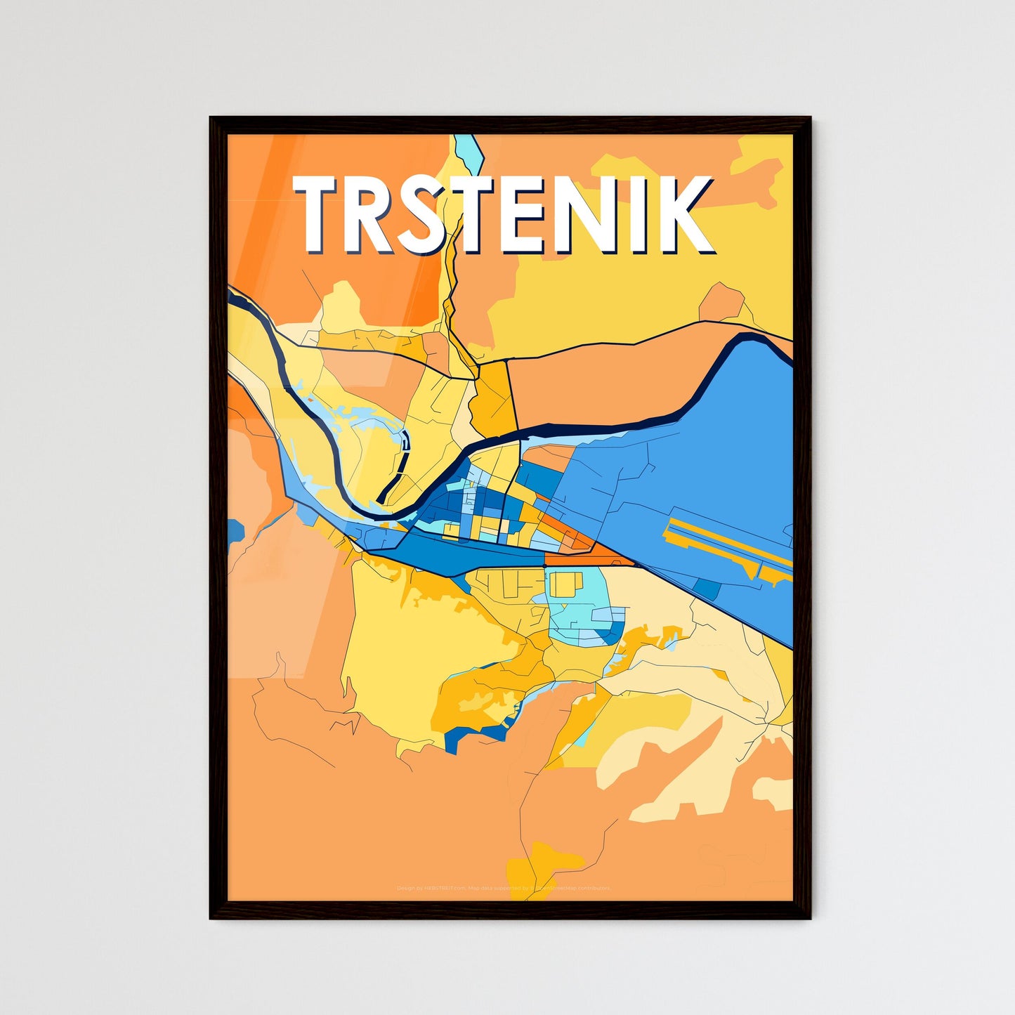 TRSTENIK SERBIA Vibrant Colorful Art Map Poster Blue Orange