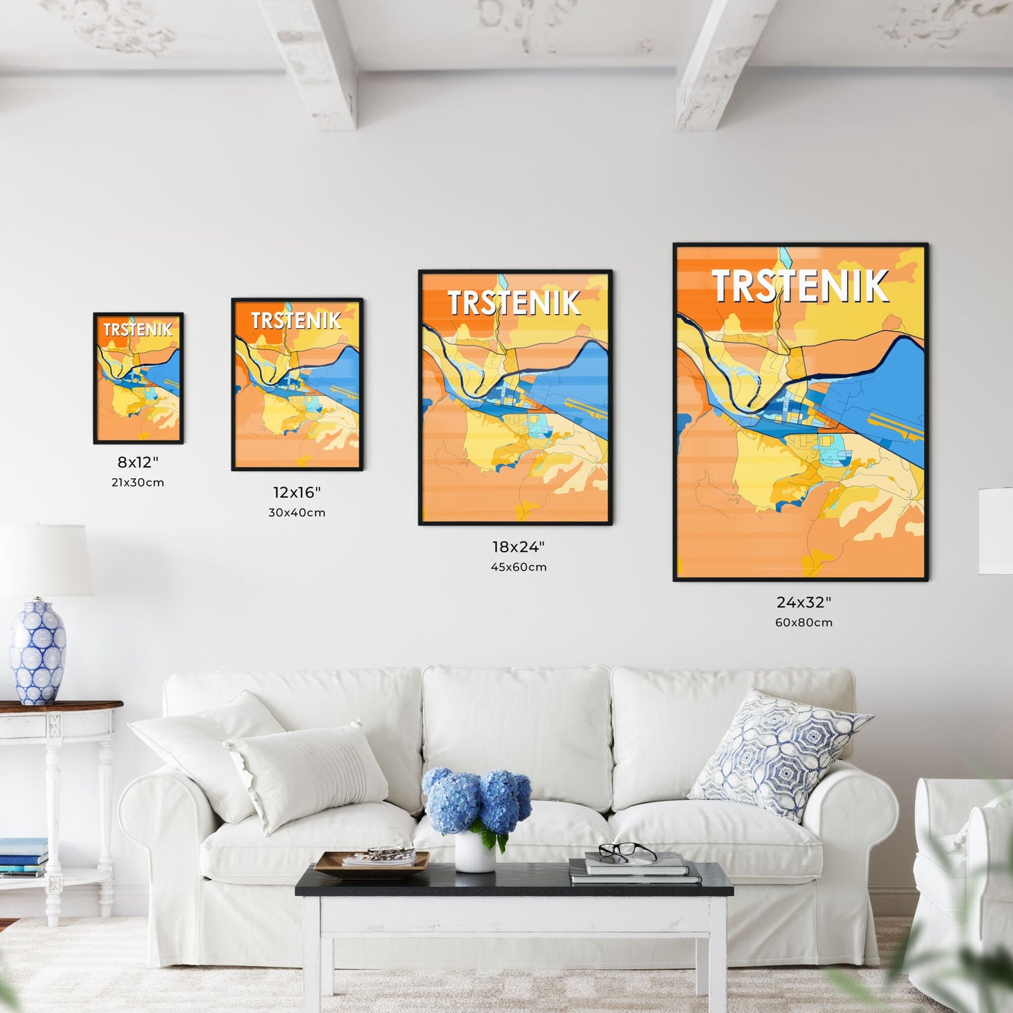 TRSTENIK SERBIA Vibrant Colorful Art Map Poster Blue Orange